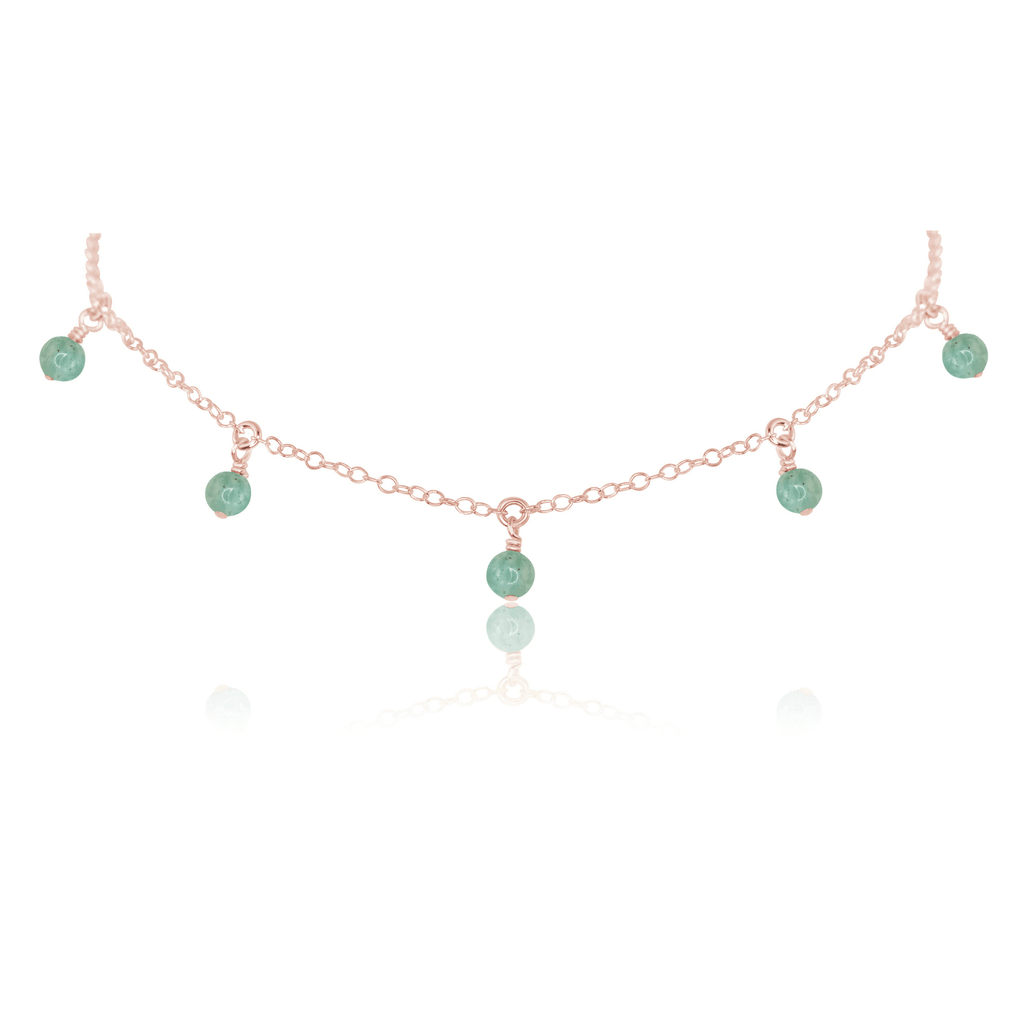 Amazonite Bead Drop Choker - Amazonite Bead Drop Choker - 14k Rose Gold Fill - Luna Tide Handmade Crystal Jewellery