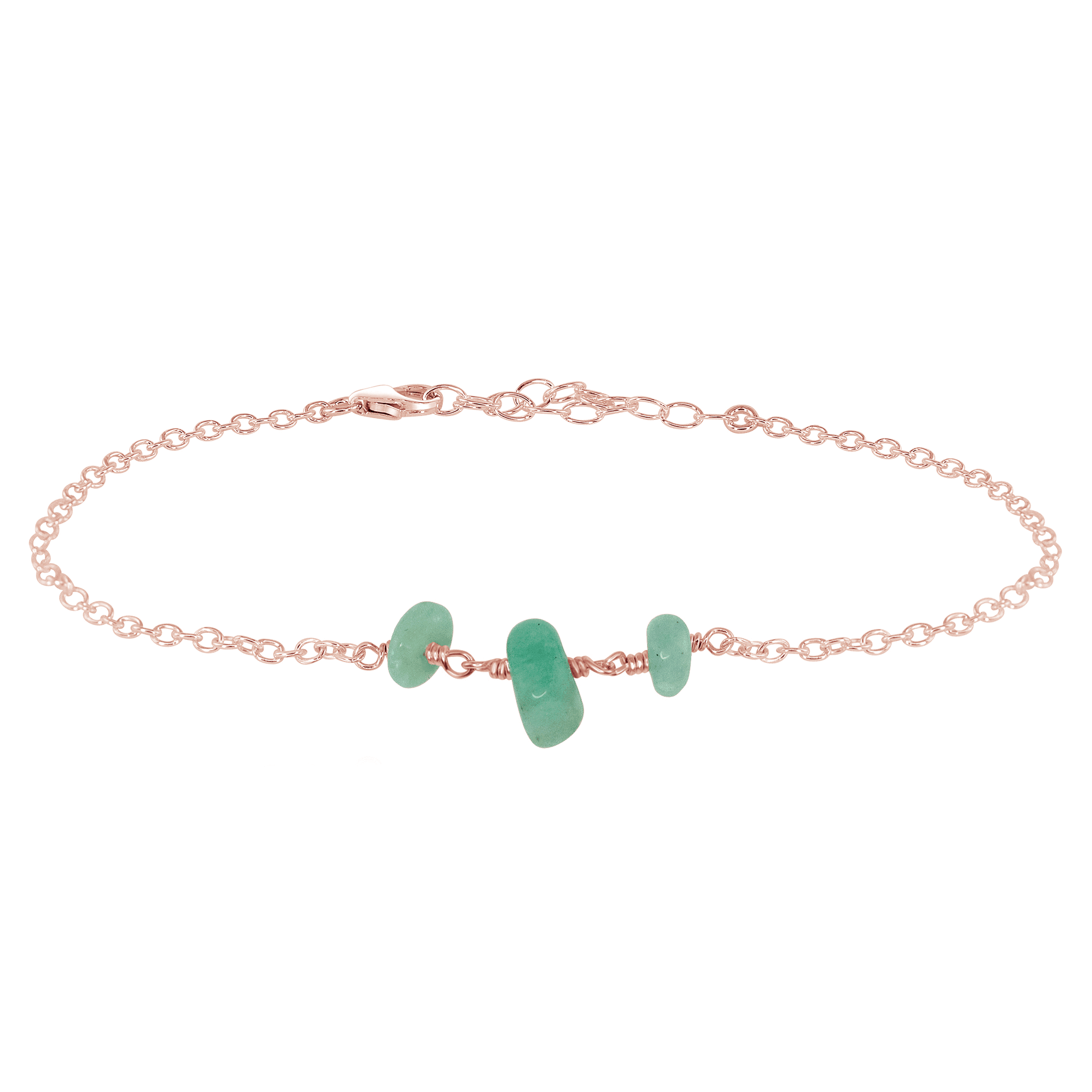 Amazonite Beaded Chain Anklet - Amazonite Beaded Chain Anklet - 14k Rose Gold Fill - Luna Tide Handmade Crystal Jewellery