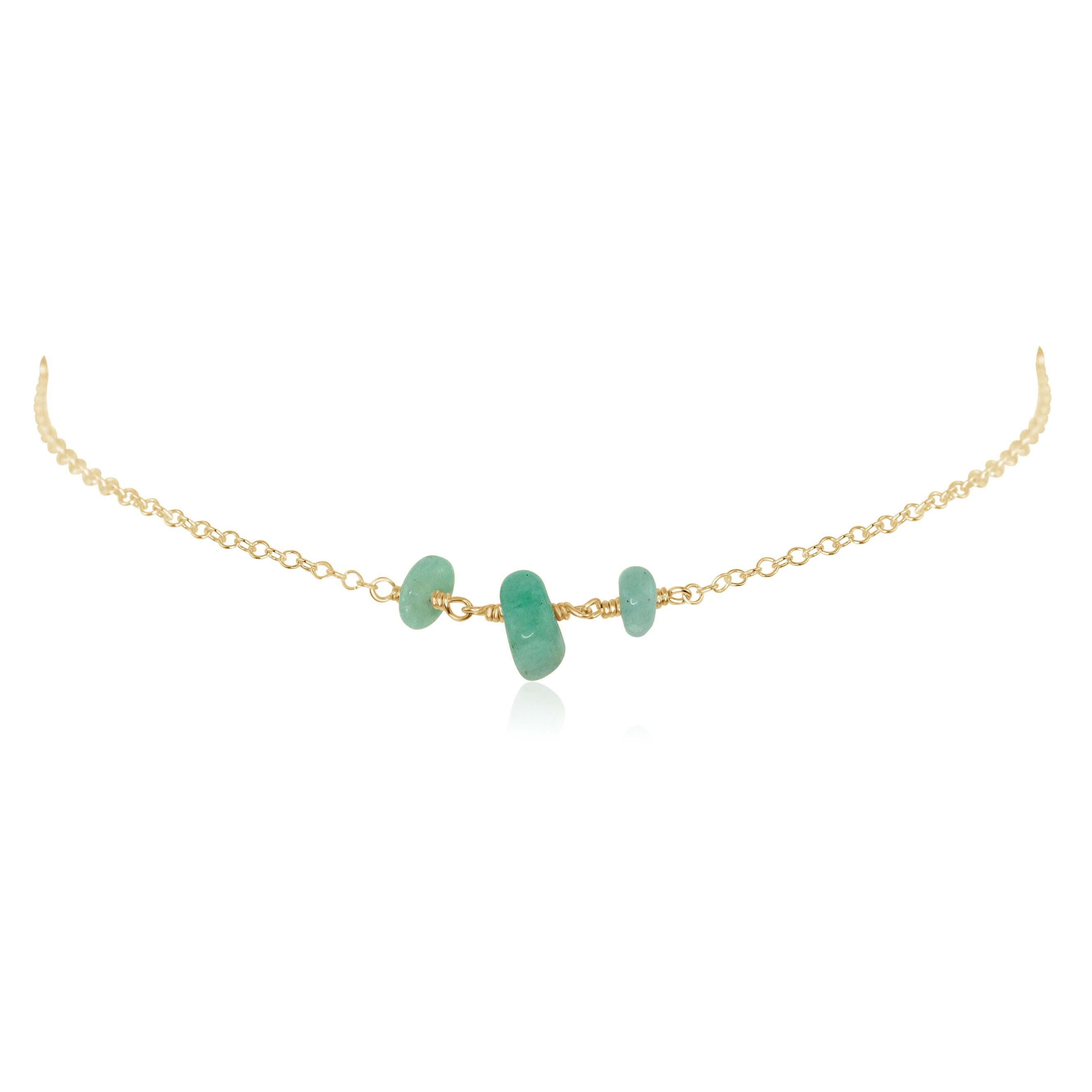 Amazonite Beaded Chain Choker Necklace - Amazonite Beaded Chain Choker Necklace - 14k Gold Fill - Luna Tide Handmade Crystal Jewellery