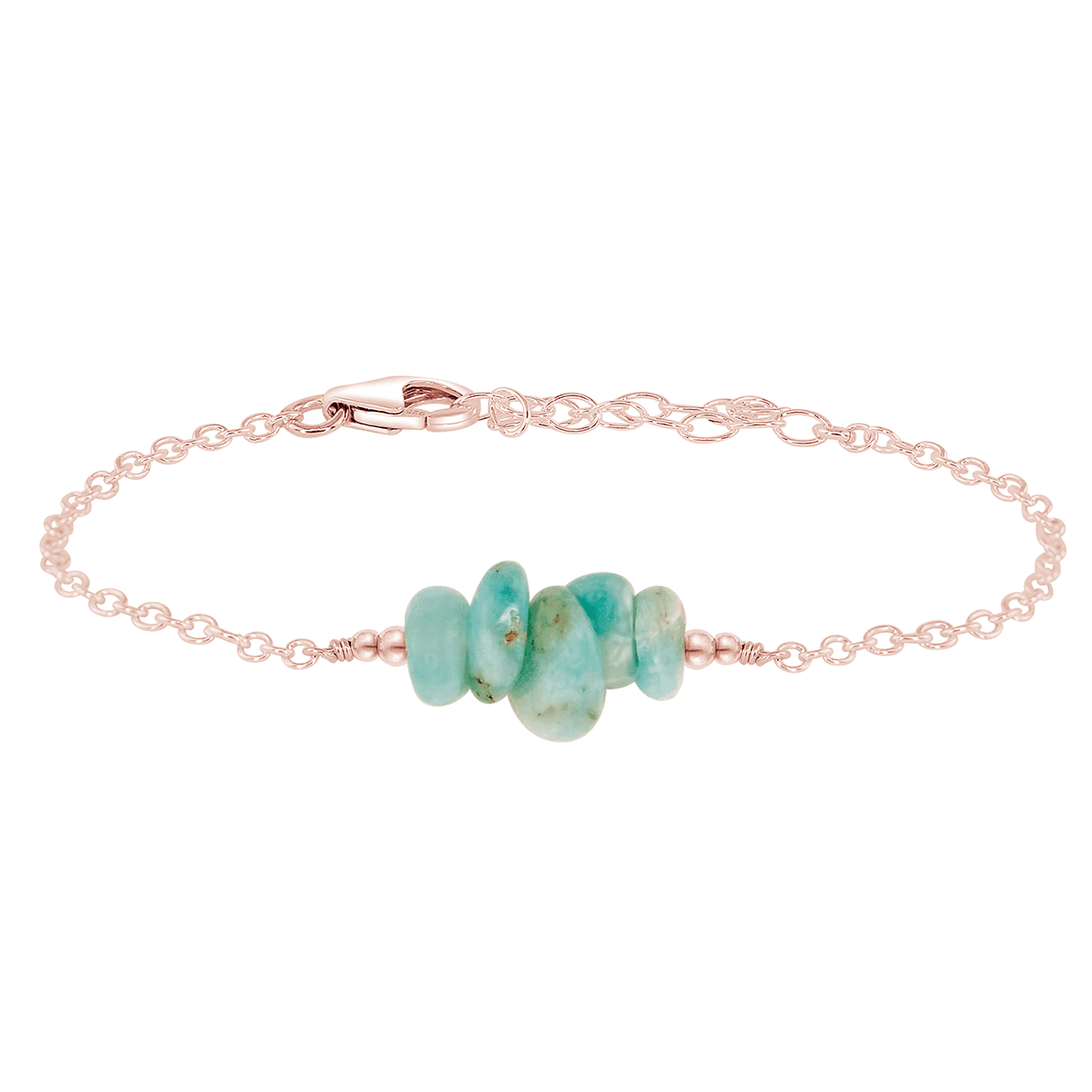 Amazonite Chip Bead Bar Bracelet - Amazonite Chip Bead Bar Bracelet - 14k Rose Gold Fill - Luna Tide Handmade Crystal Jewellery