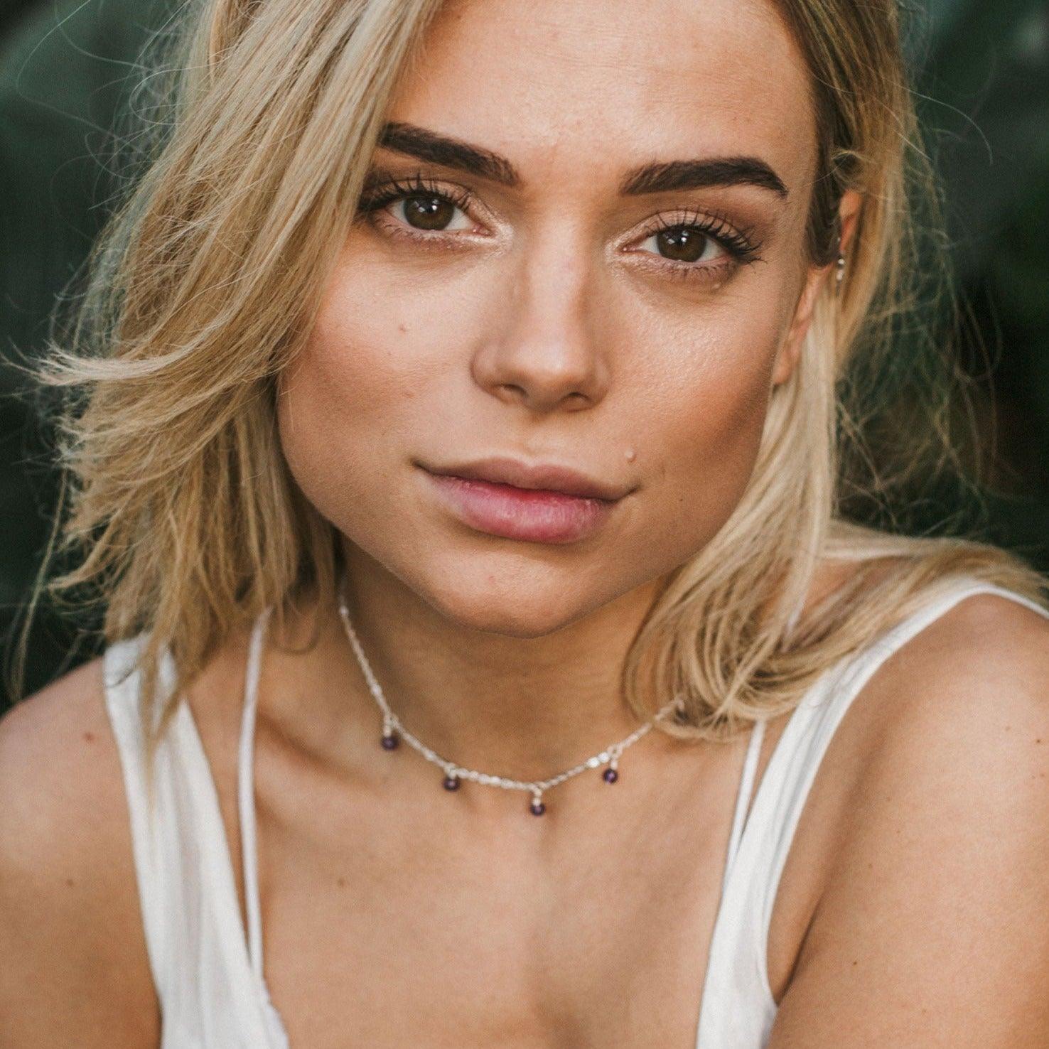 Amethyst Bead Drop Choker - Amethyst Bead Drop Choker - 14k Gold Fill - Luna Tide Handmade Crystal Jewellery