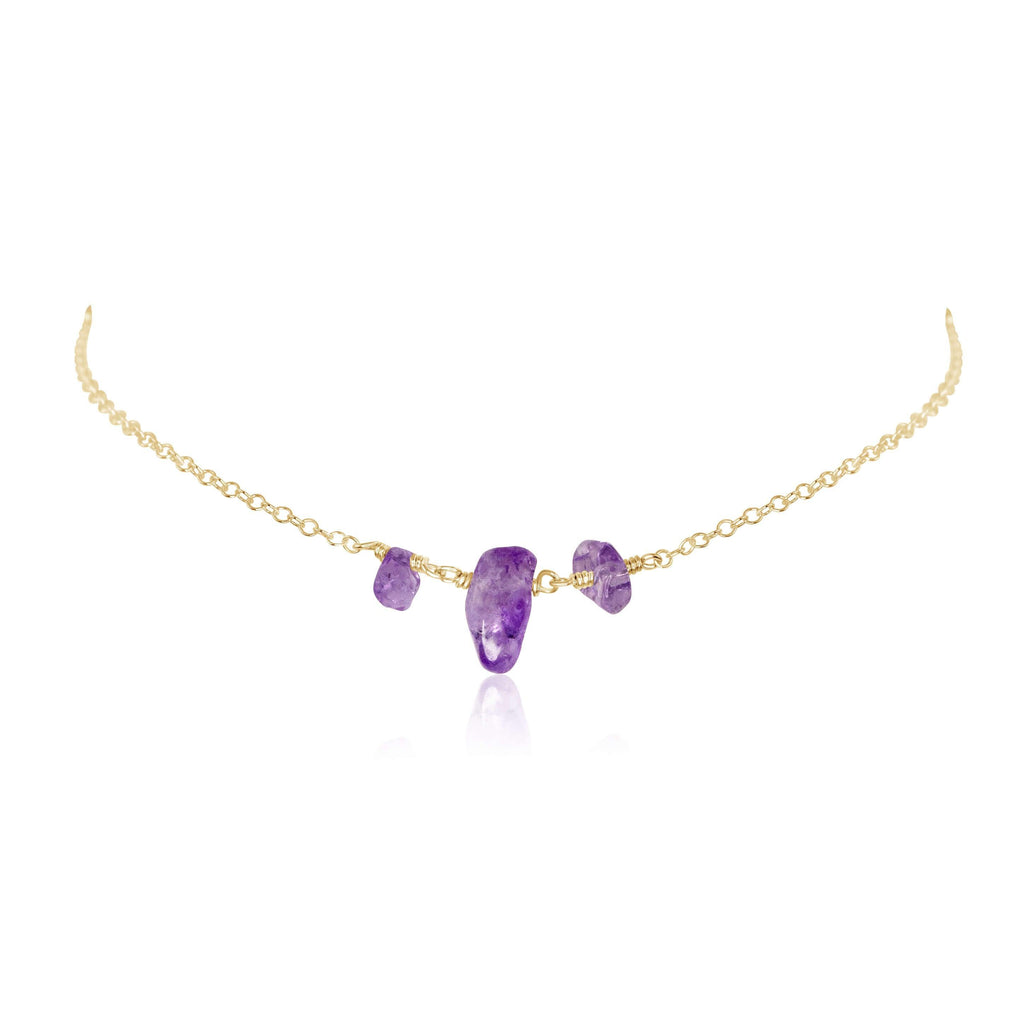 Amethyst Beaded Chain Choker Necklace - Amethyst Beaded Chain Choker Necklace - 14k Gold Fill - Luna Tide Handmade Crystal Jewellery