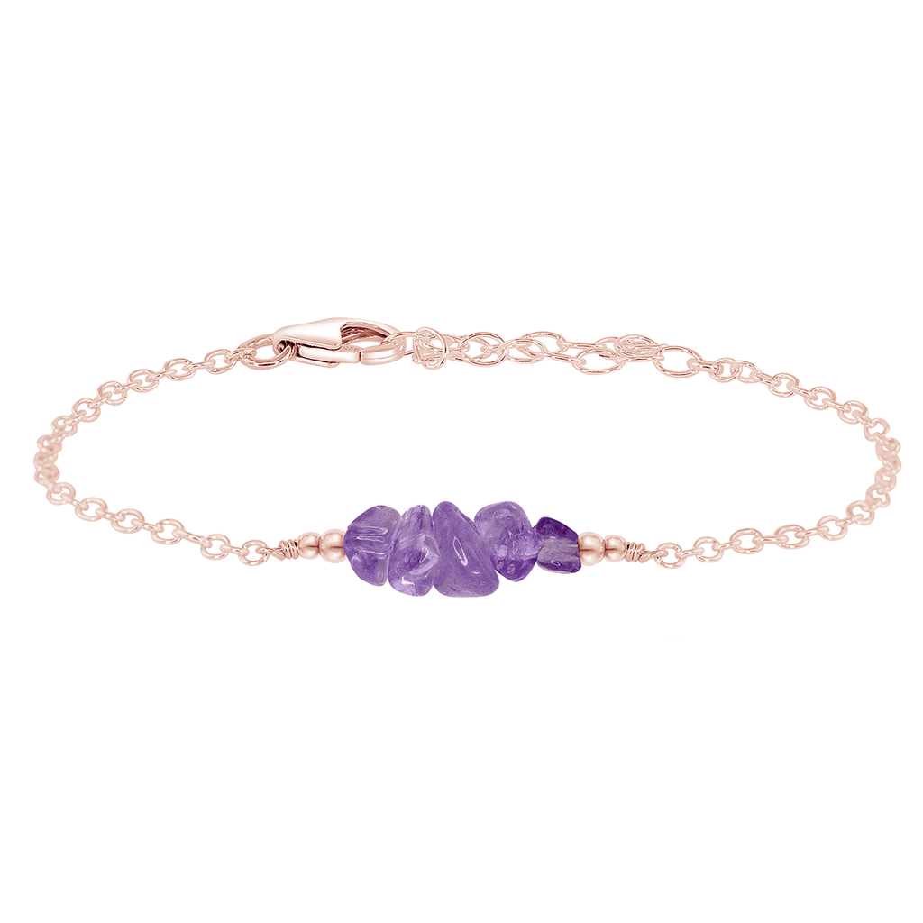 Amethyst Chip Bead Bar Bracelet - Amethyst Chip Bead Bar Bracelet - 14k Rose Gold Fill - Luna Tide Handmade Crystal Jewellery