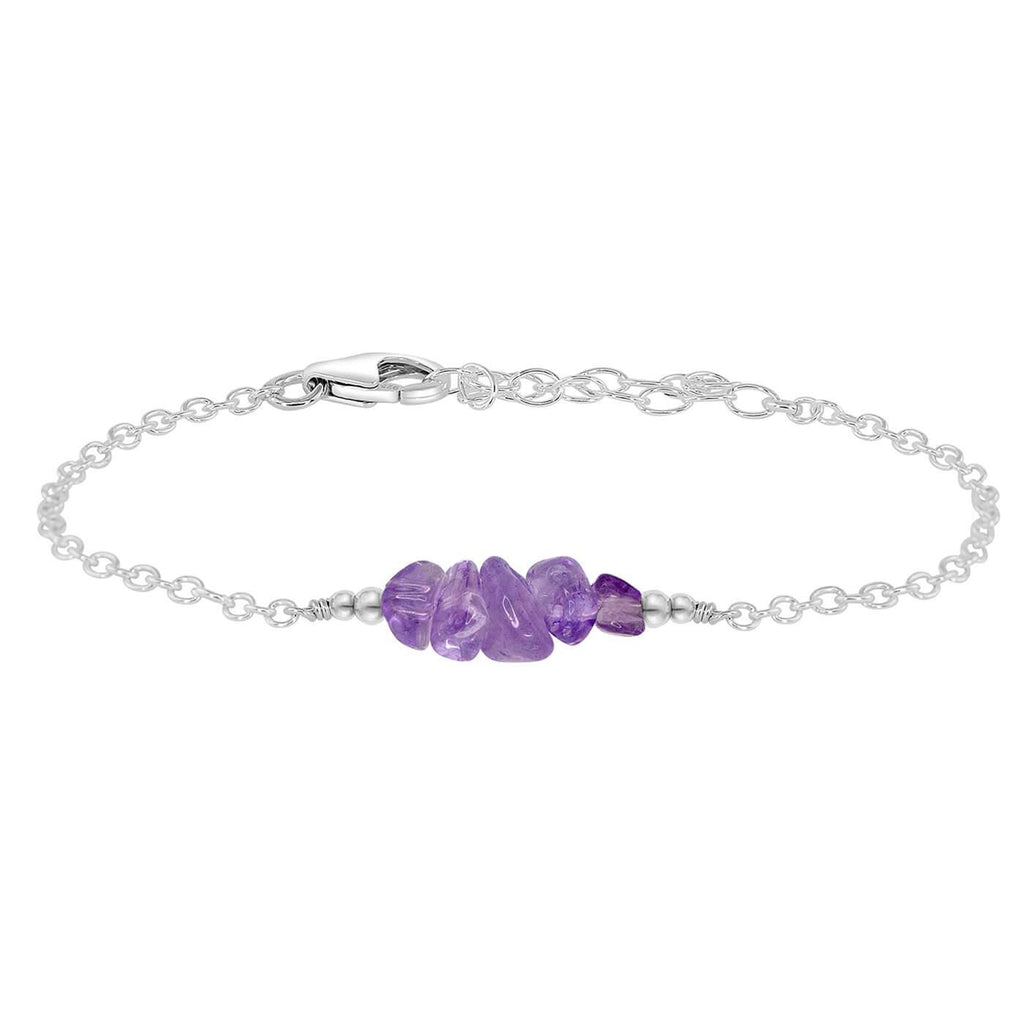 Amethyst Chip Bead Bar Bracelet - Amethyst Chip Bead Bar Bracelet - Sterling Silver - Luna Tide Handmade Crystal Jewellery