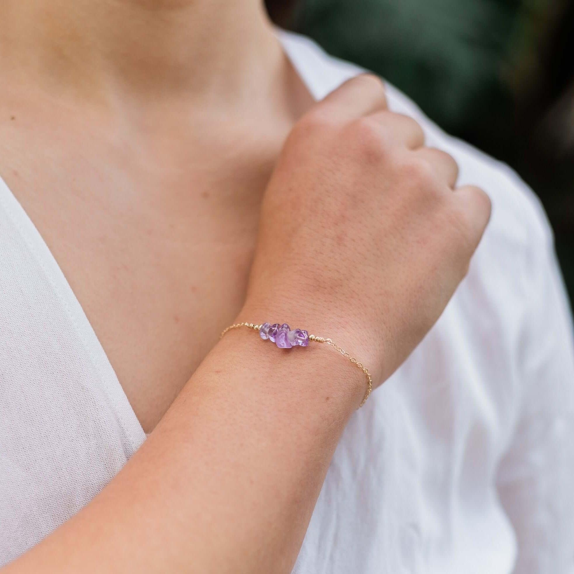 Amethyst Chip Bead Bar Bracelet - Amethyst Chip Bead Bar Bracelet - Sterling Silver - Luna Tide Handmade Crystal Jewellery
