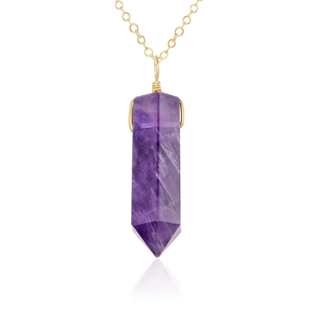 Amethyst Crystal Generator Point Pendant Necklace - Amethyst Crystal Generator Point Pendant Necklace - 14k Gold Fill / Cable - Luna Tide Handmade Crystal Jewellery