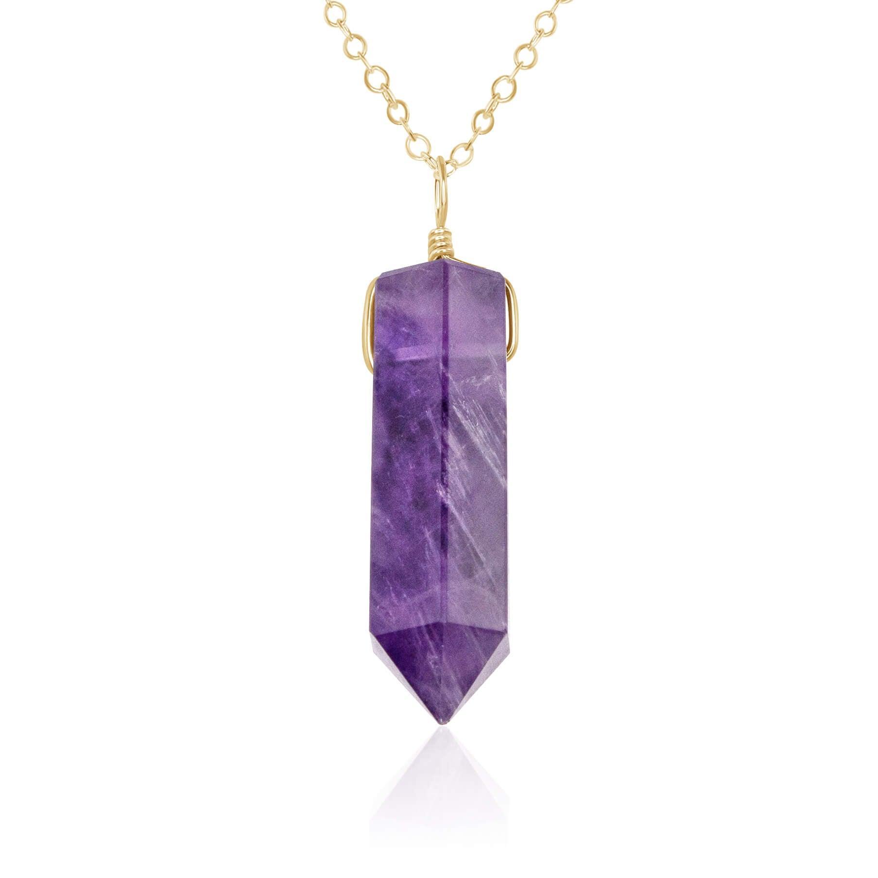 Amethyst Crystal Generator Point Pendant Necklace - Amethyst Crystal Generator Point Pendant Necklace - 14k Gold Fill / Cable - Luna Tide Handmade Crystal Jewellery