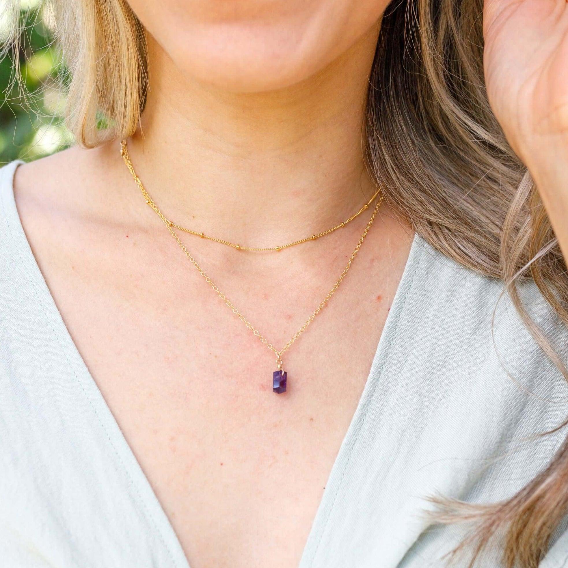 Amethyst Double Terminated Crystal Chain Layered Choker Necklace - Amethyst Double Terminated Crystal Chain Layered Choker Necklace - Sterling Silver - Luna Tide Handmade Crystal Jewellery