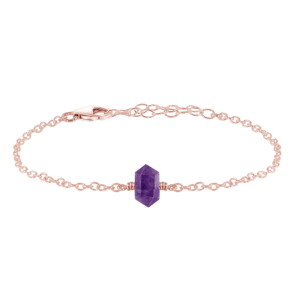 Amethyst Double Terminated Mini Crystal Point Bracelet - Amethyst Double Terminated Mini Crystal Point Bracelet - 14k Rose Gold Fill - Luna Tide Handmade Crystal Jewellery