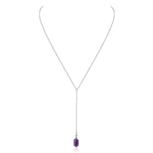 Amethyst Double Terminated Mini Crystal Point Lariat Necklace - Amethyst Double Terminated Mini Crystal Point Lariat Necklace - Sterling Silver - Luna Tide Handmade Crystal Jewellery