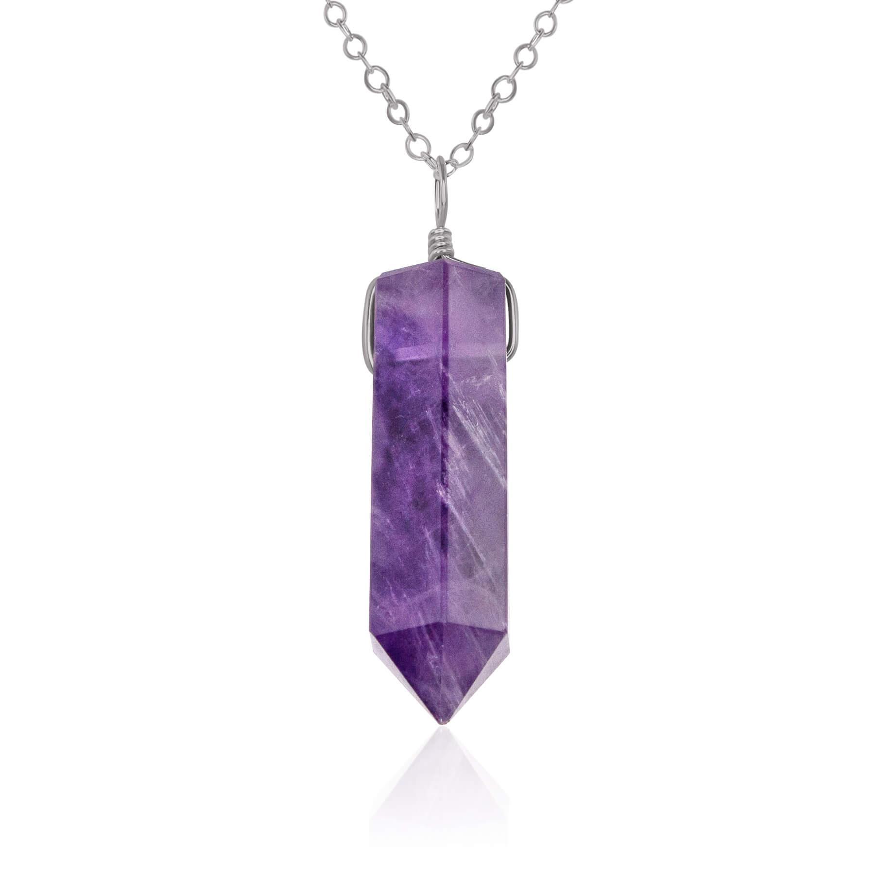 Amethyst Gemstone Generator Tower Point Pendant Necklace - Amethyst Gemstone Generator Tower Point Pendant Necklace - Stainless Steel / Cable - Luna Tide Handmade Crystal Jewellery