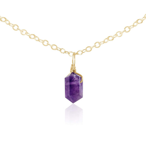 Amethyst Mini Double Terminated Crystal Point Pendant Choker Necklace - Amethyst Mini Double Terminated Crystal Point Pendant Choker Necklace - 14k Gold Fill / Cable - Luna Tide Handmade Crystal Jewellery