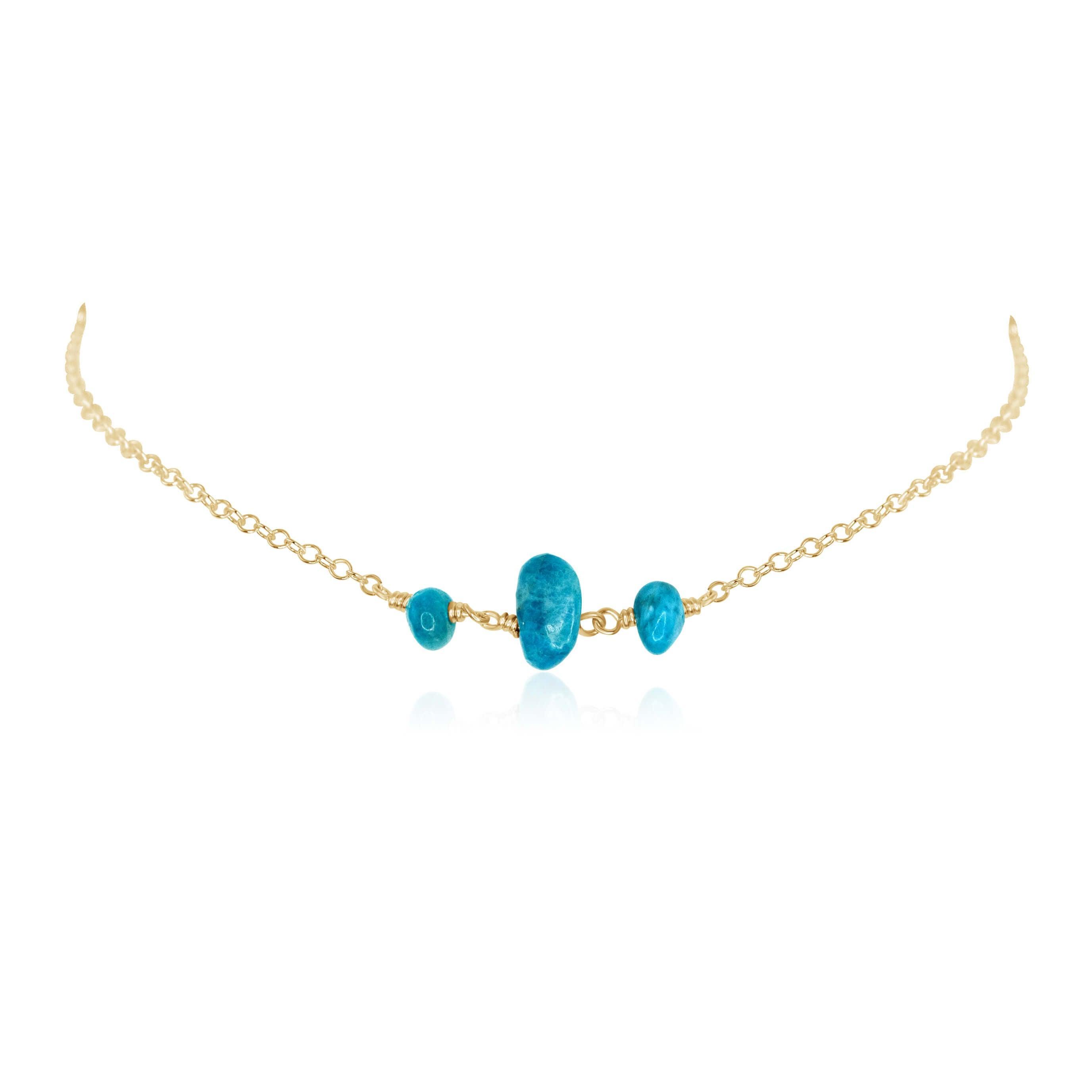 Apatite Beaded Chain Choker Necklace - Apatite Beaded Chain Choker Necklace - 14k Gold Fill - Luna Tide Handmade Crystal Jewellery