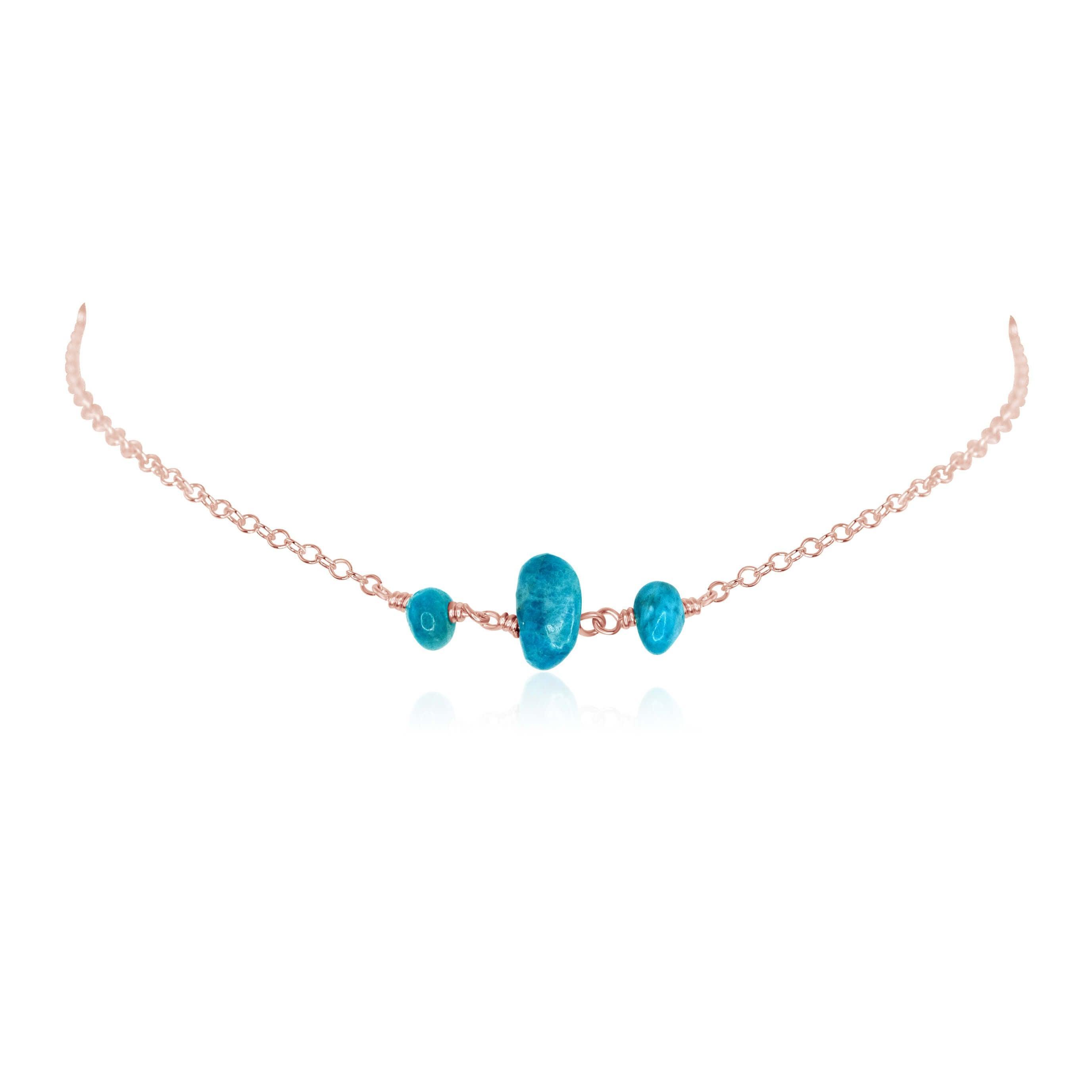 Apatite Beaded Chain Choker Necklace - Apatite Beaded Chain Choker Necklace - 14k Rose Gold Fill - Luna Tide Handmade Crystal Jewellery
