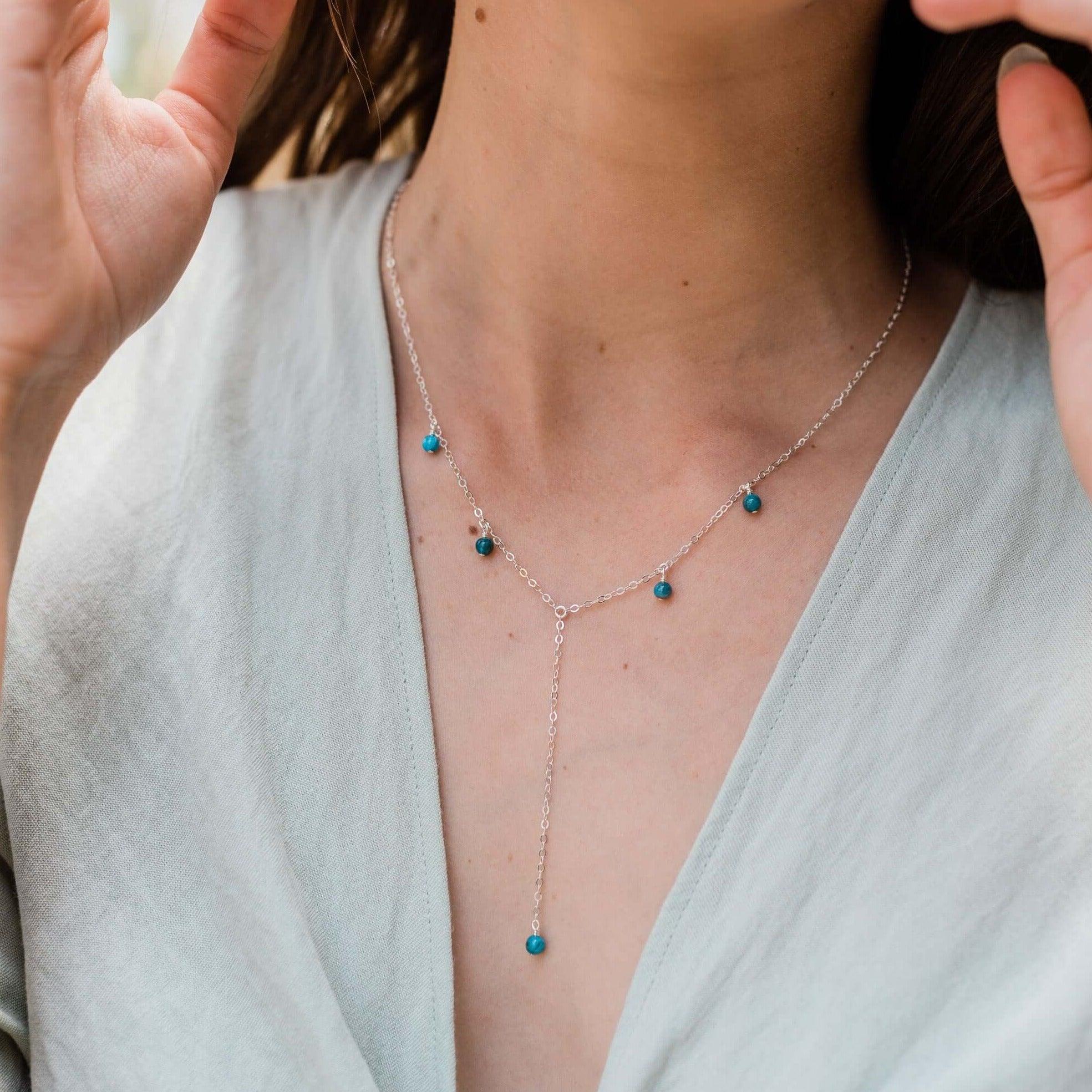 Apatite Boho Lariat Necklace - Apatite Boho Lariat Necklace - Sterling Silver - Luna Tide Handmade Crystal Jewellery