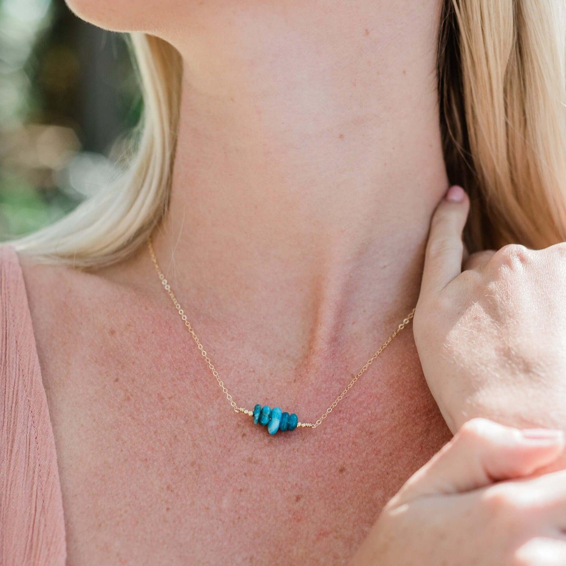 Apatite Chip Bead Bar Necklace - Apatite Chip Bead Bar Necklace - 14k Gold Fill - Luna Tide Handmade Crystal Jewellery