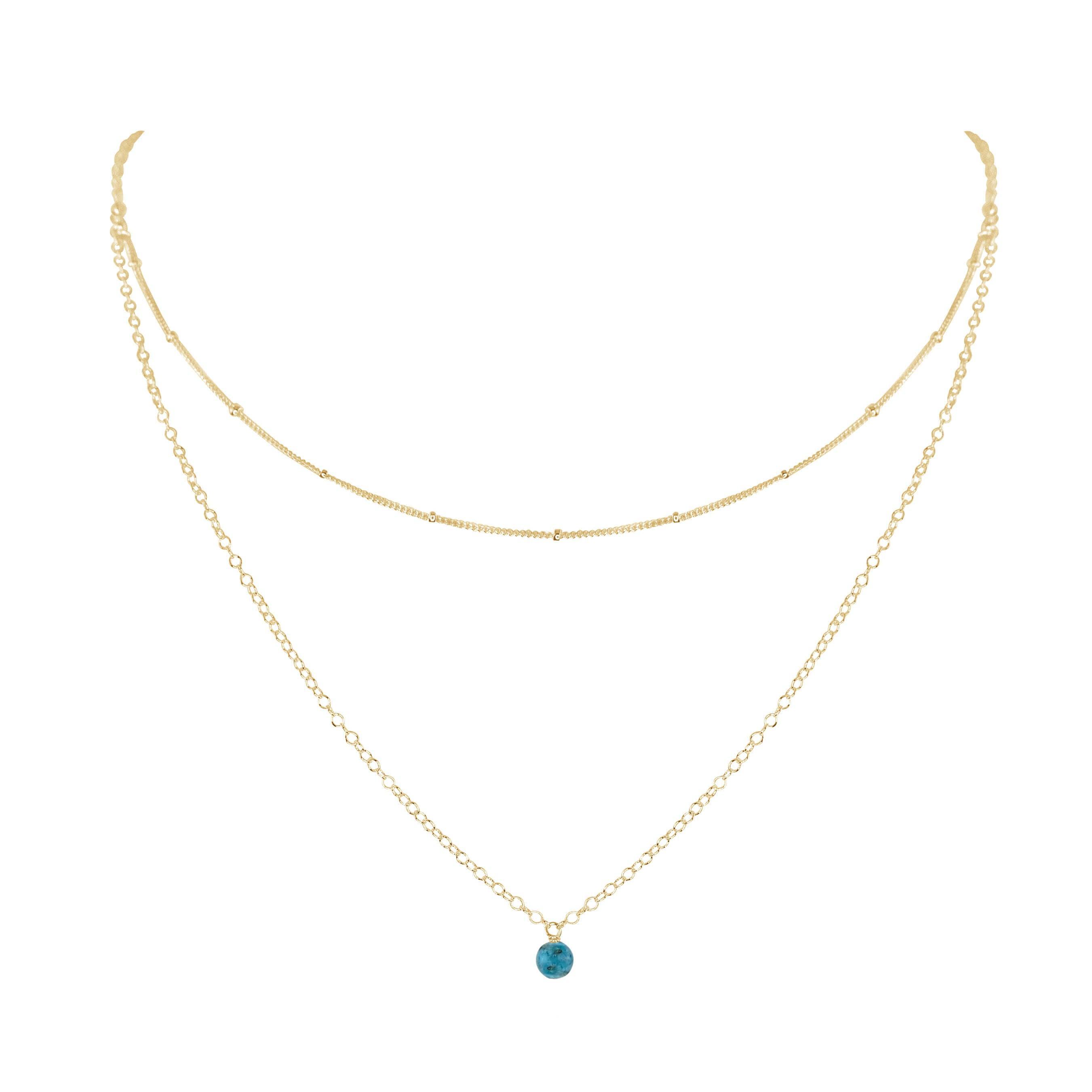 Apatite Gemstone Chain Layered Choker Necklace - Apatite Gemstone Chain Layered Choker Necklace - 14k Gold Fill - Luna Tide Handmade Crystal Jewellery