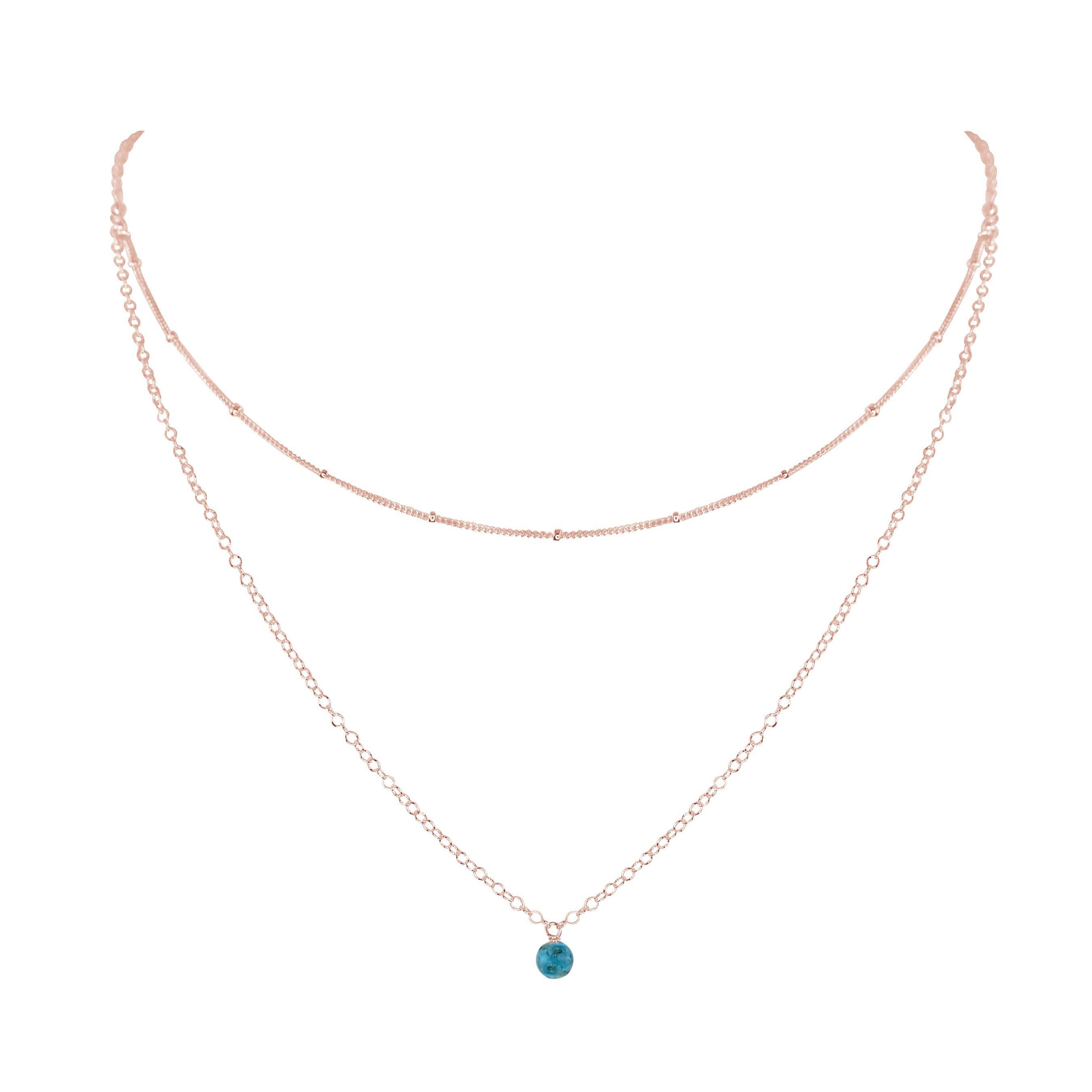 Apatite Gemstone Chain Layered Choker Necklace - Apatite Gemstone Chain Layered Choker Necklace - 14k Rose Gold Fill - Luna Tide Handmade Crystal Jewellery
