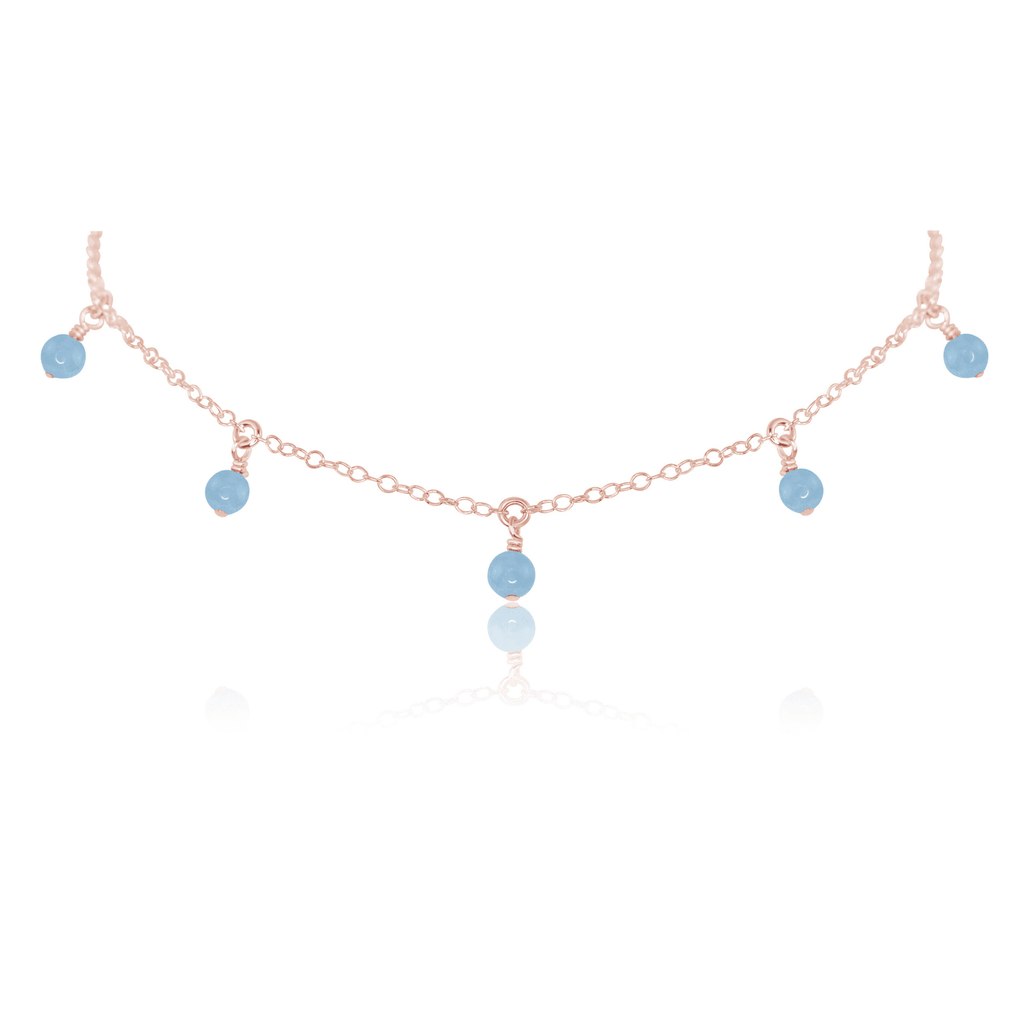 Aquamarine Bead Drop Choker - Aquamarine Bead Drop Choker - 14k Rose Gold Fill - Luna Tide Handmade Crystal Jewellery