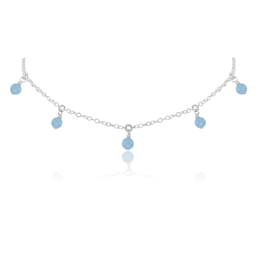Aquamarine Bead Drop Choker - Aquamarine Bead Drop Choker - Sterling Silver - Luna Tide Handmade Crystal Jewellery