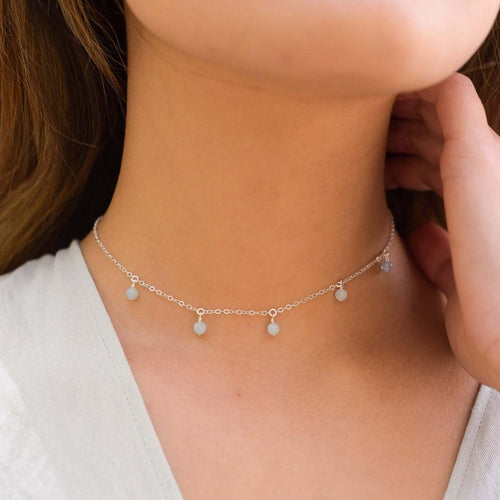 Aquamarine Bead Drop Choker - Aquamarine Bead Drop Choker - Sterling Silver - Luna Tide Handmade Crystal Jewellery