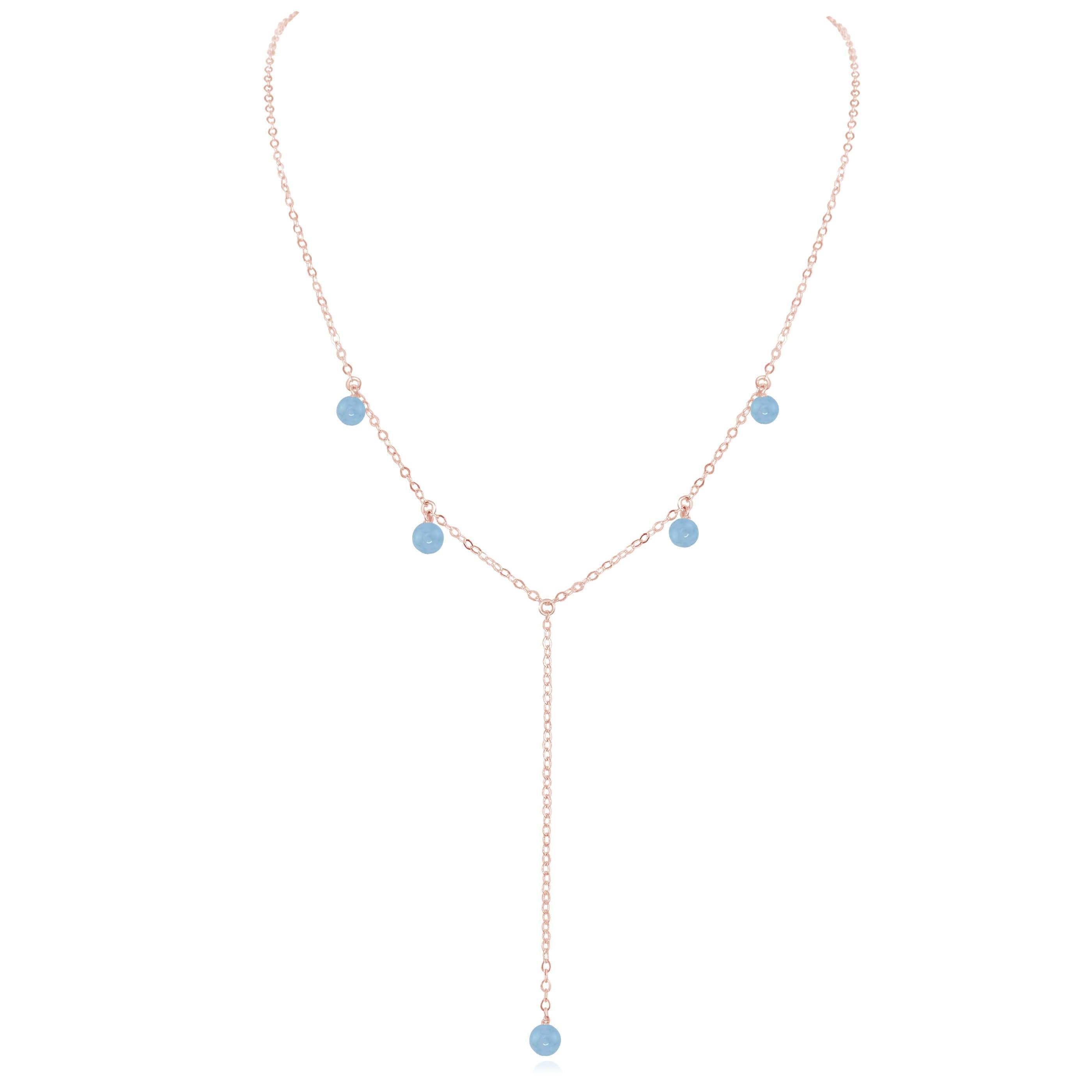 Aquamarine Boho Lariat Necklace - Aquamarine Boho Lariat Necklace - 14k Rose Gold Fill - Luna Tide Handmade Crystal Jewellery