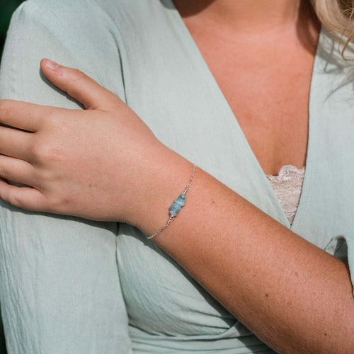 Aquamarine Chip Bead Bar Bracelet - Aquamarine Chip Bead Bar Bracelet - Sterling Silver - Luna Tide Handmade Crystal Jewellery