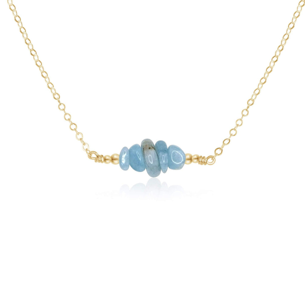 Aquamarine Chip Bead Bar Necklace - Aquamarine Chip Bead Bar Necklace - 14k Gold Fill - Luna Tide Handmade Crystal Jewellery