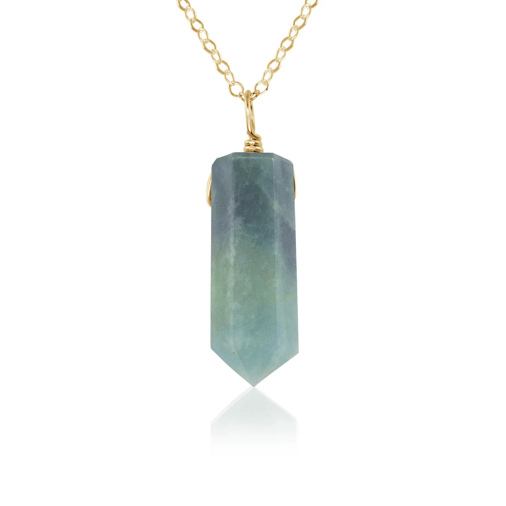 Aquamarine Gemstone Generator Tower Point Pendant Necklace - Aquamarine Gemstone Generator Tower Point Pendant Necklace - 14k Gold Fill / Cable - Luna Tide Handmade Crystal Jewellery