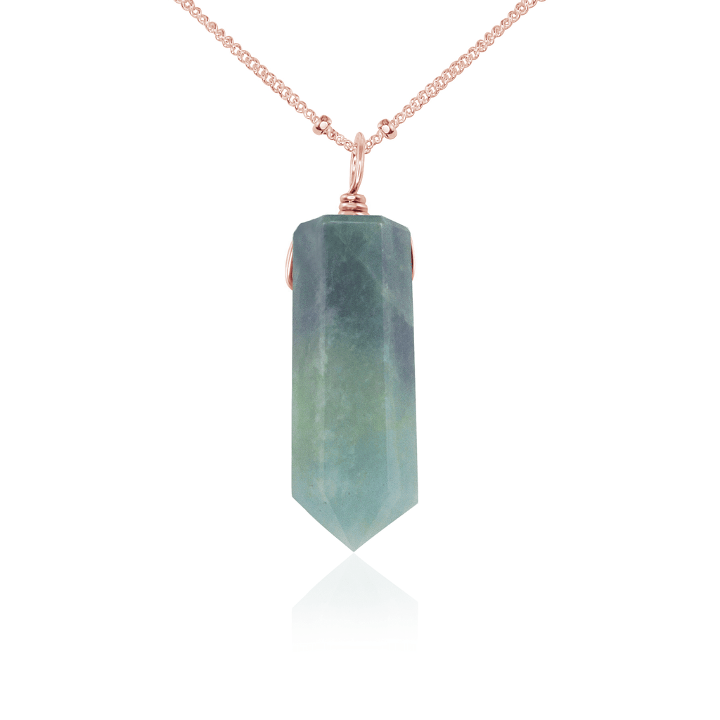 Aquamarine Gemstone Generator Tower Point Pendant Necklace - Aquamarine Gemstone Generator Tower Point Pendant Necklace - 14k Rose Gold Fill / Satellite - Luna Tide Handmade Crystal Jewellery