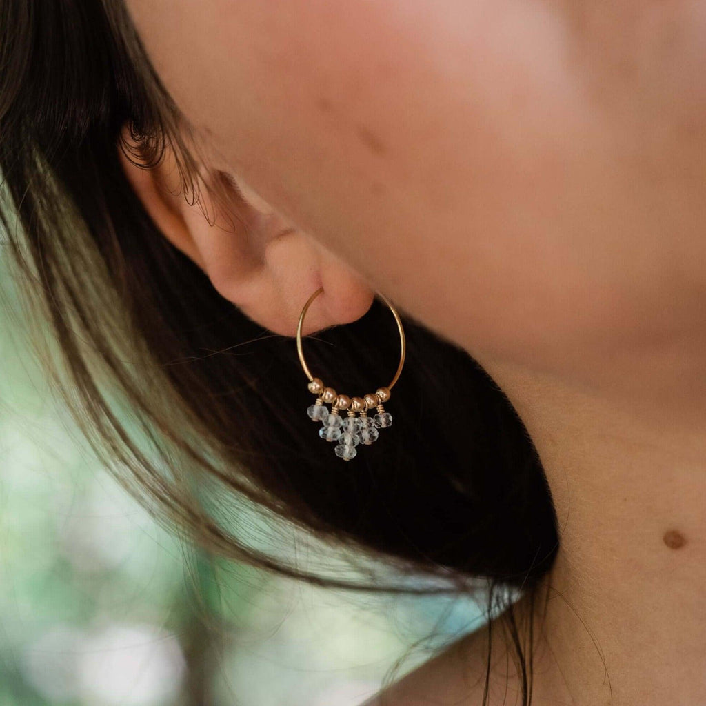 Aquamarine Statement Hoop Earrings - Aquamarine Statement Hoop Earrings - 14k Gold Fill - Luna Tide Handmade Crystal Jewellery