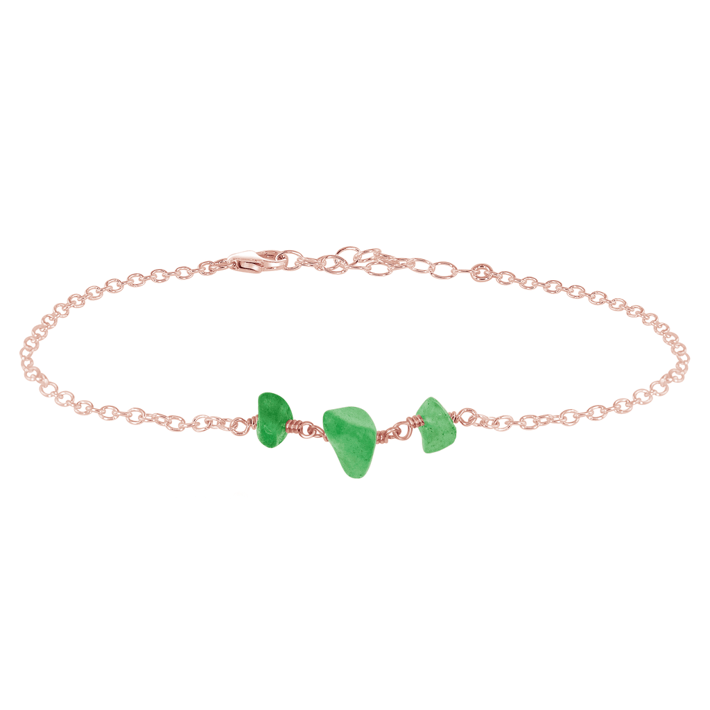 Aventurine Beaded Chain Anklet - Aventurine Beaded Chain Anklet - 14k Rose Gold Fill - Luna Tide Handmade Crystal Jewellery