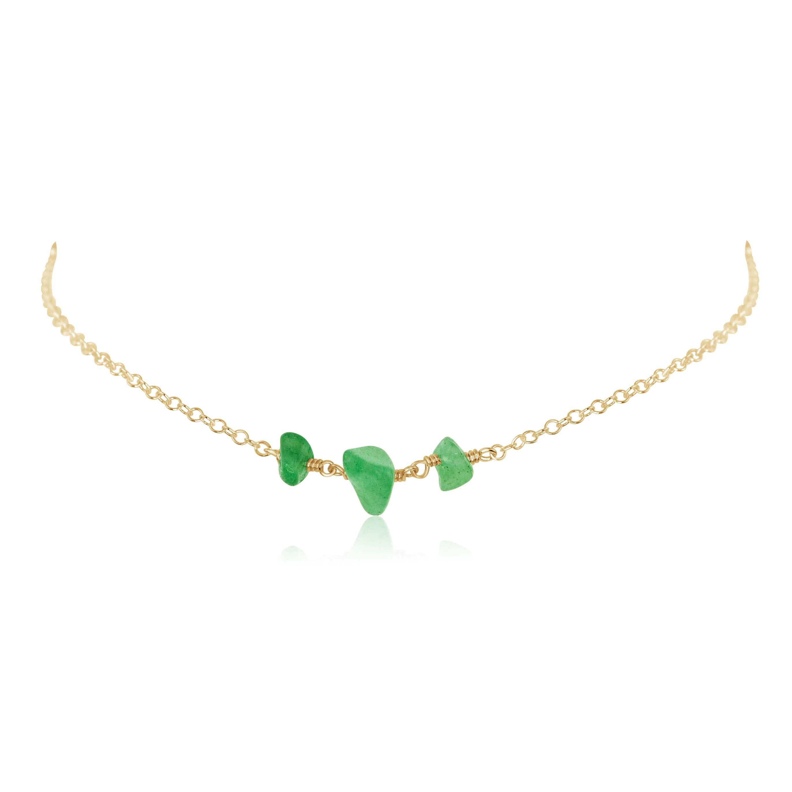 Aventurine Beaded Chain Choker Necklace - Aventurine Beaded Chain Choker Necklace - 14k Gold Fill - Luna Tide Handmade Crystal Jewellery