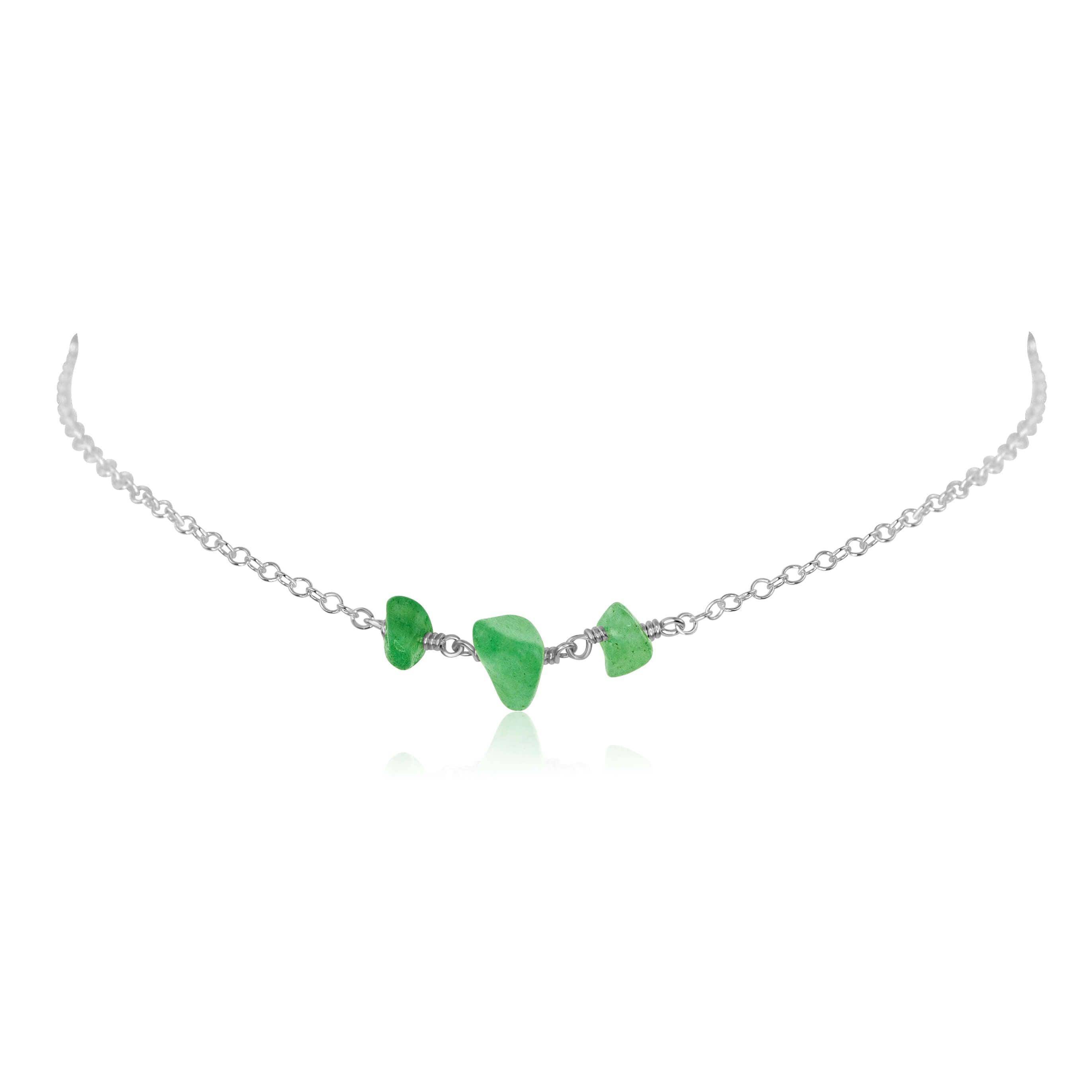 Aventurine Beaded Chain Choker Necklace - Aventurine Beaded Chain Choker Necklace - Sterling Silver - Luna Tide Handmade Crystal Jewellery