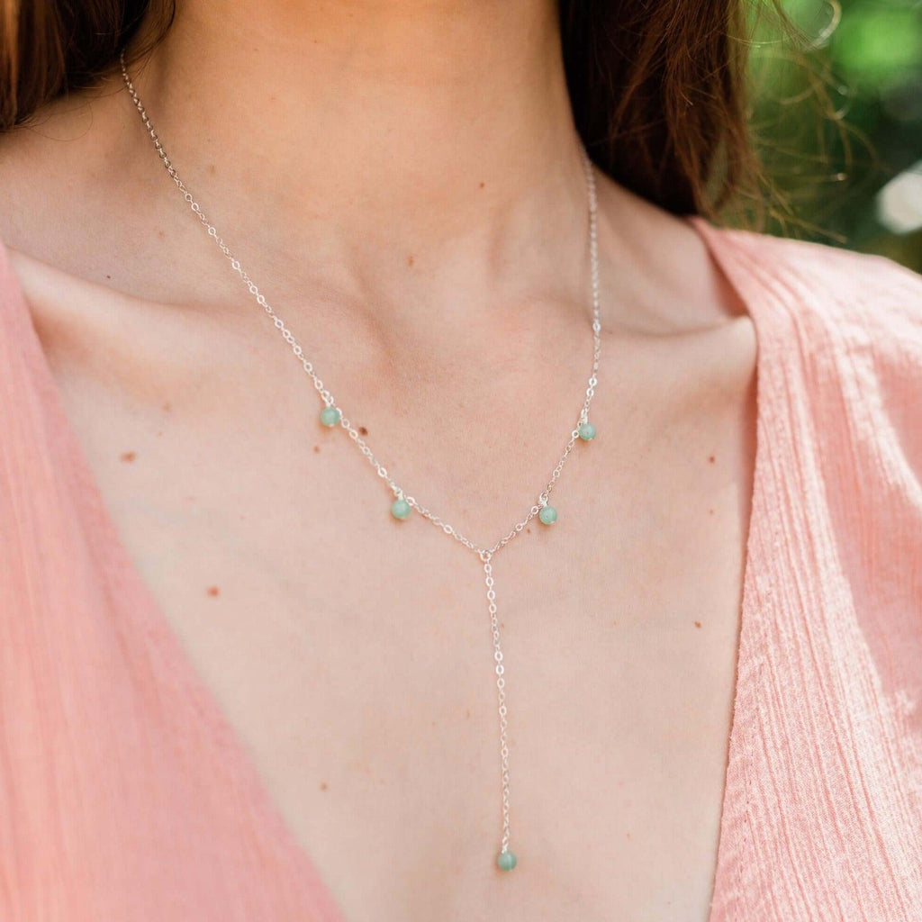 Aventurine Boho Lariat Necklace - Aventurine Boho Lariat Necklace - 14k Gold Fill - Luna Tide Handmade Crystal Jewellery