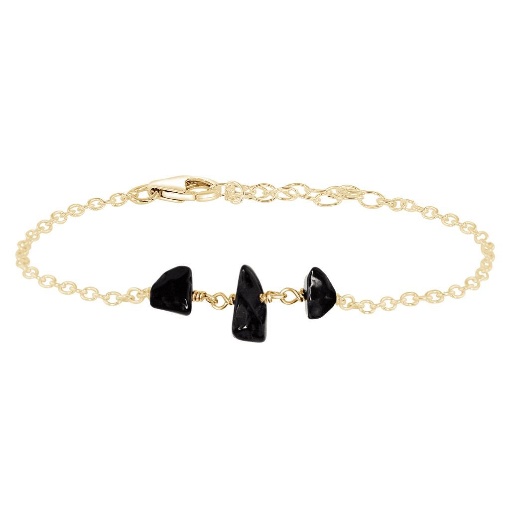 Black Onyx Beaded Chain Bracelet - Black Onyx Beaded Chain Bracelet - 14k Gold Fill - Luna Tide Handmade Crystal Jewellery