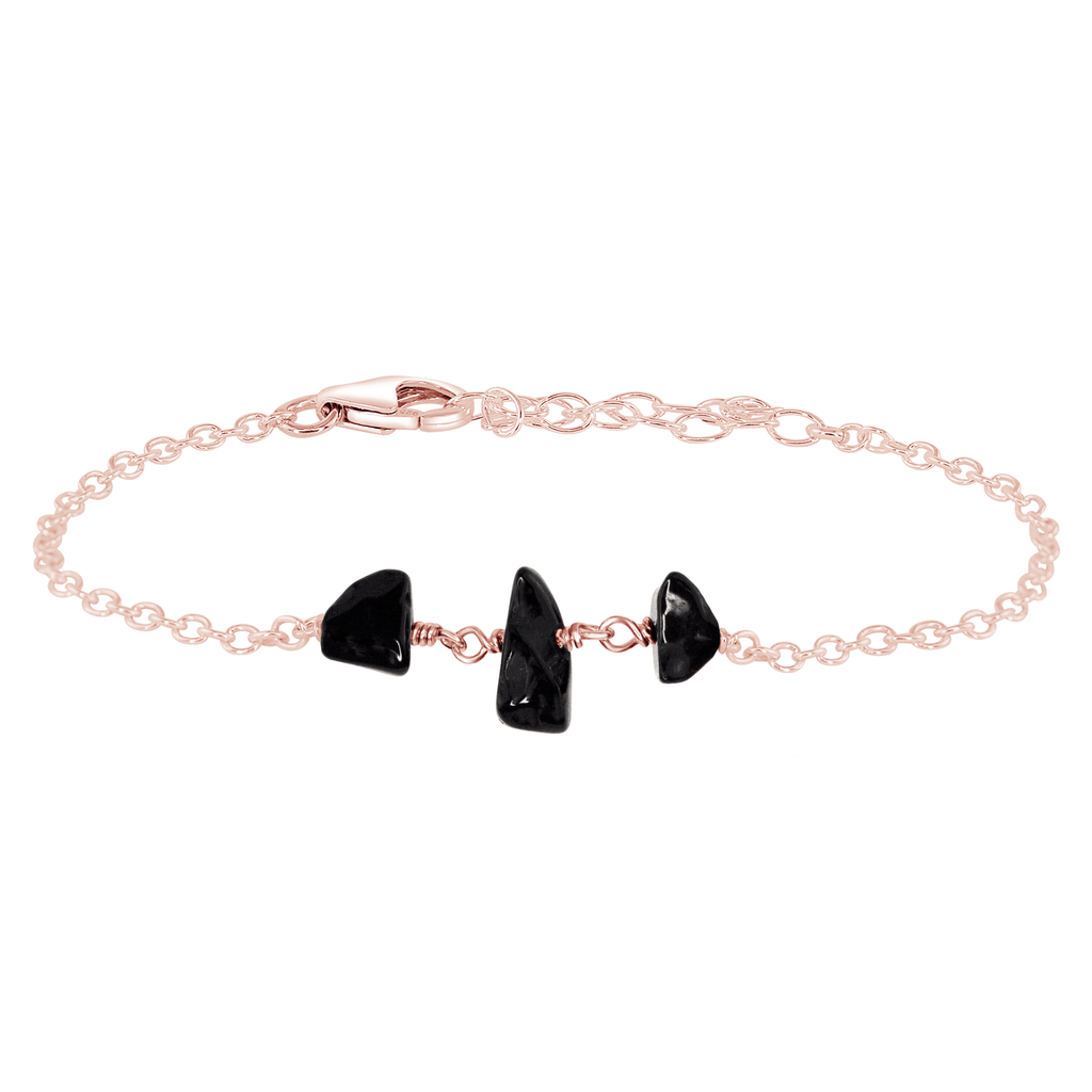 Black Onyx Beaded Chain Bracelet - Black Onyx Beaded Chain Bracelet - 14k Rose Gold Fill - Luna Tide Handmade Crystal Jewellery