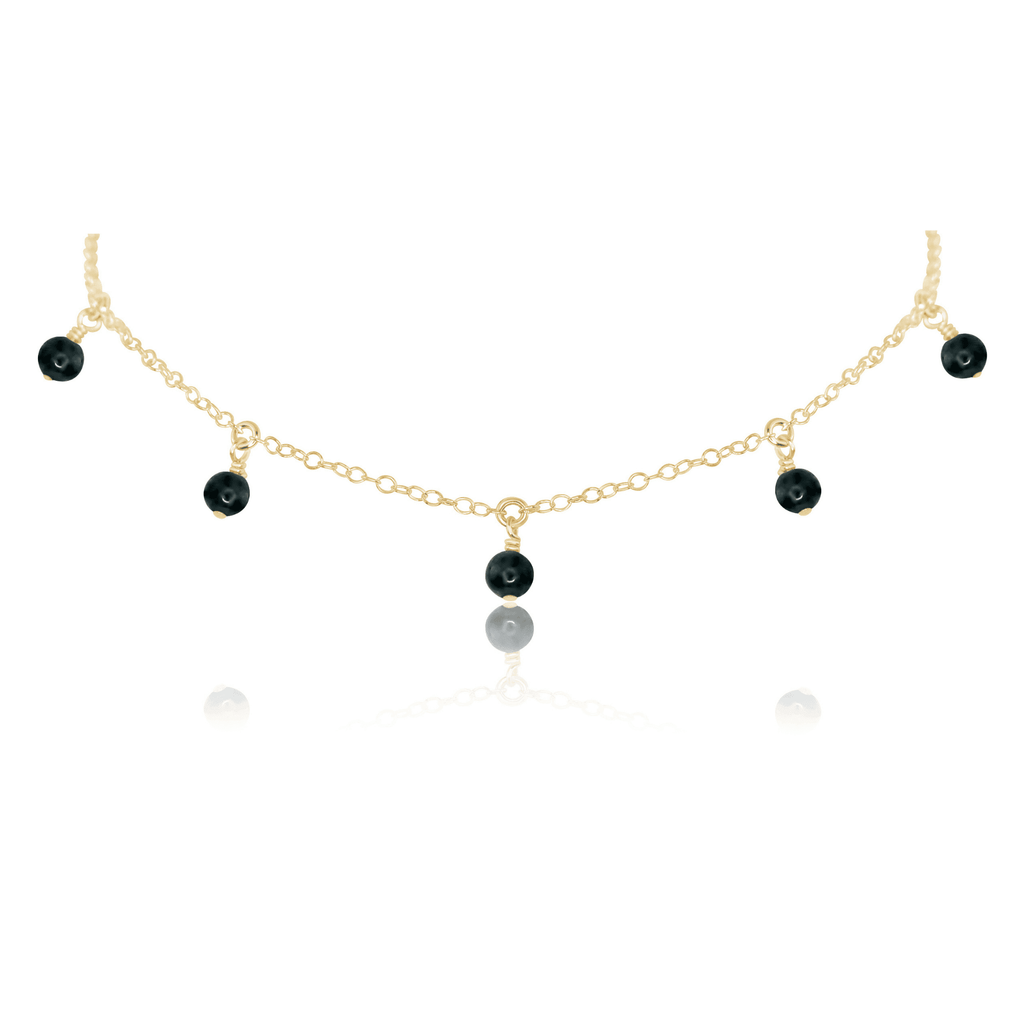 Black Tourmaline Bead Drop Choker - Black Tourmaline Bead Drop Choker - 14k Gold Fill - Luna Tide Handmade Crystal Jewellery