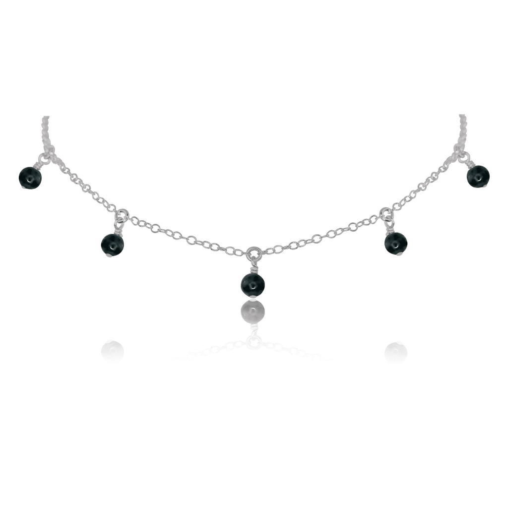 Black Tourmaline Bead Drop Choker - Black Tourmaline Bead Drop Choker - Stainless Steel - Luna Tide Handmade Crystal Jewellery
