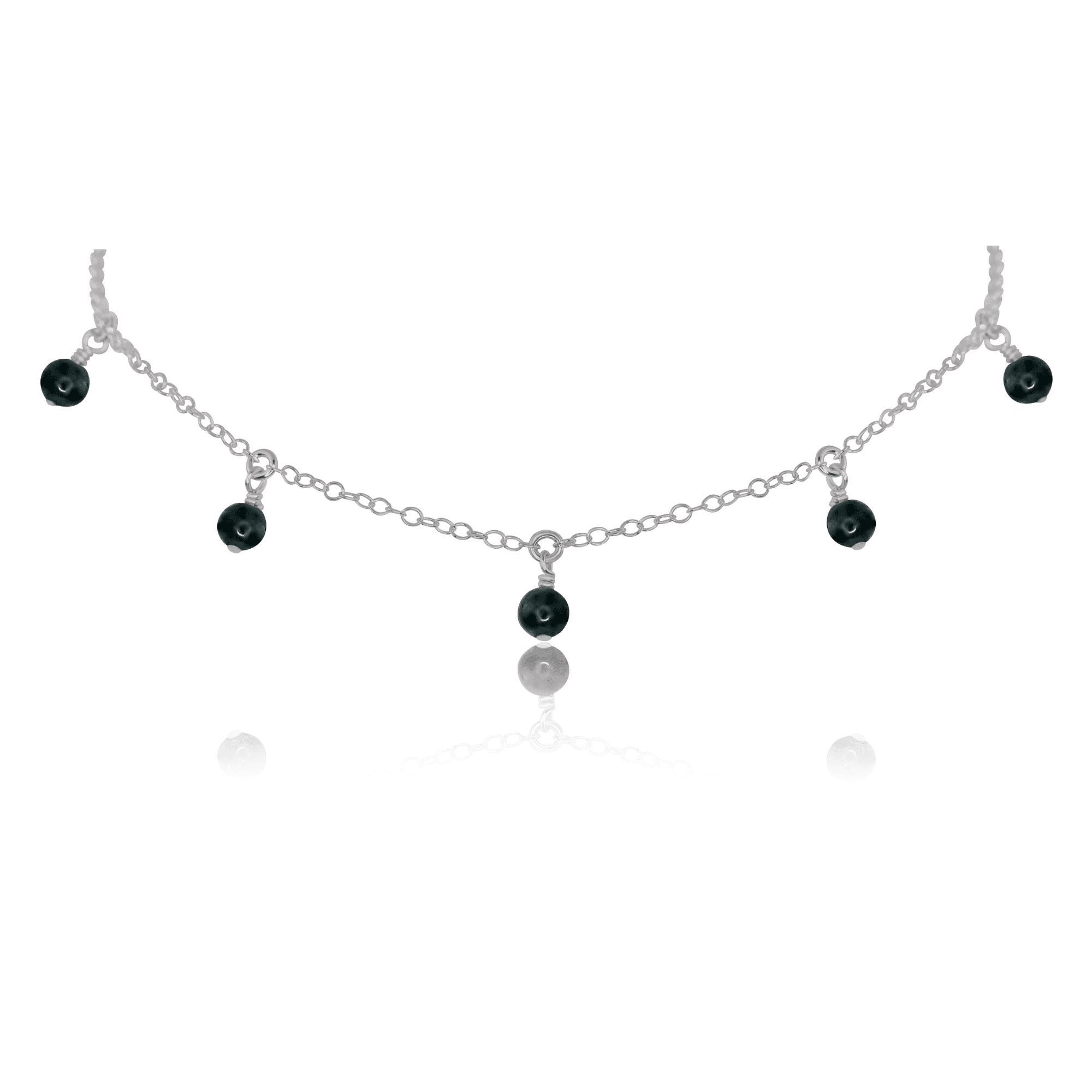 Black Tourmaline Bead Drop Choker - Black Tourmaline Bead Drop Choker - Stainless Steel - Luna Tide Handmade Crystal Jewellery