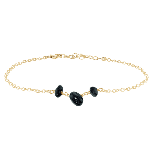 Black Tourmaline Beaded Chain Anklet - Black Tourmaline Beaded Chain Anklet - 14k Gold Fill - Luna Tide Handmade Crystal Jewellery