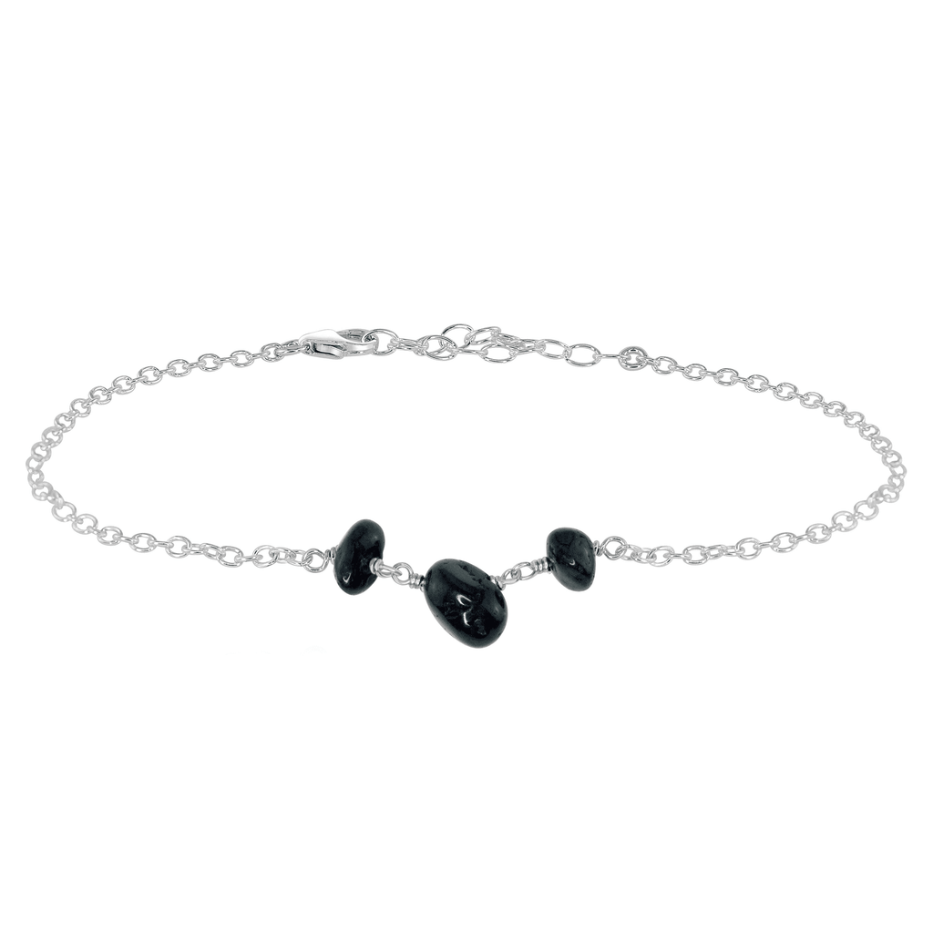 Black Tourmaline Beaded Chain Anklet - Black Tourmaline Beaded Chain Anklet - Sterling Silver - Luna Tide Handmade Crystal Jewellery