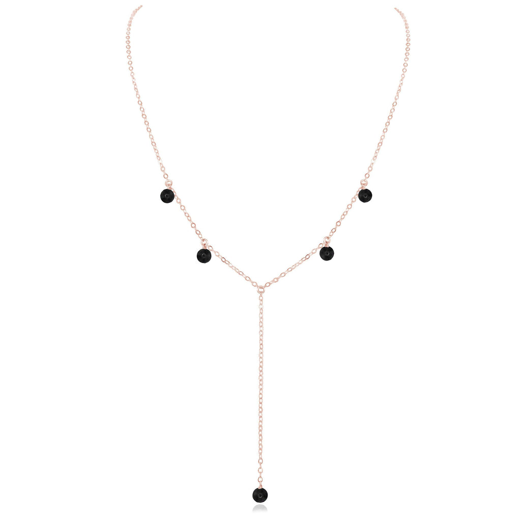 Black Tourmaline Boho Lariat Necklace - Black Tourmaline Boho Lariat Necklace - 14k Rose Gold Fill - Luna Tide Handmade Crystal Jewellery