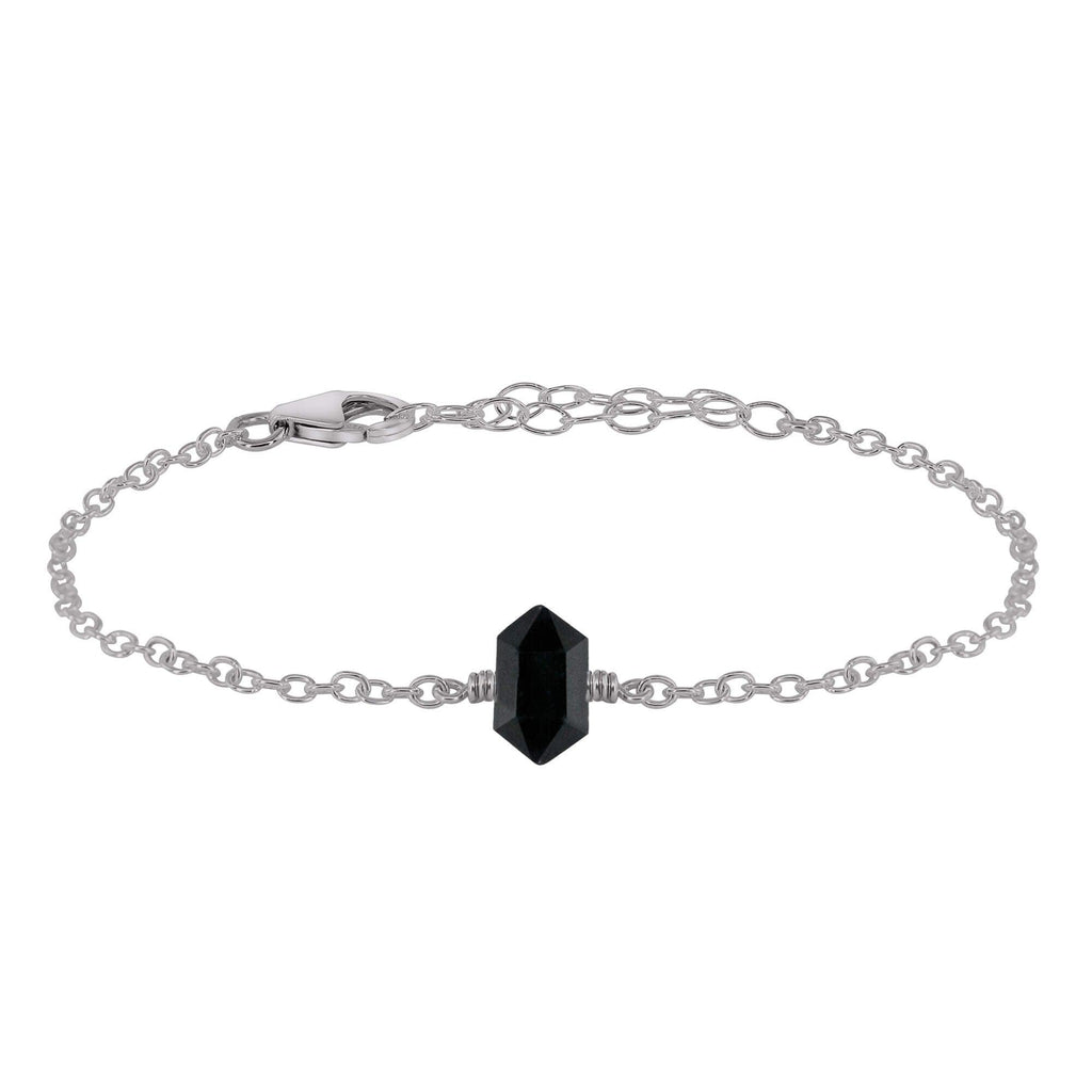 Black Tourmaline Double Terminated Mini Crystal Point Bracelet - Black Tourmaline Double Terminated Mini Crystal Point Bracelet - Stainless Steel - Luna Tide Handmade Crystal Jewellery