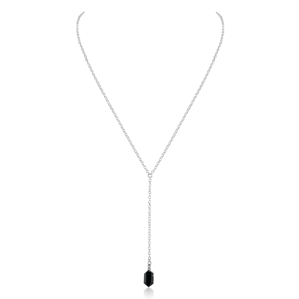 Black Tourmaline Double Terminated Mini Crystal Point Lariat Necklace - Black Tourmaline Double Terminated Mini Crystal Point Lariat Necklace - Sterling Silver - Luna Tide Handmade Crystal Jewellery