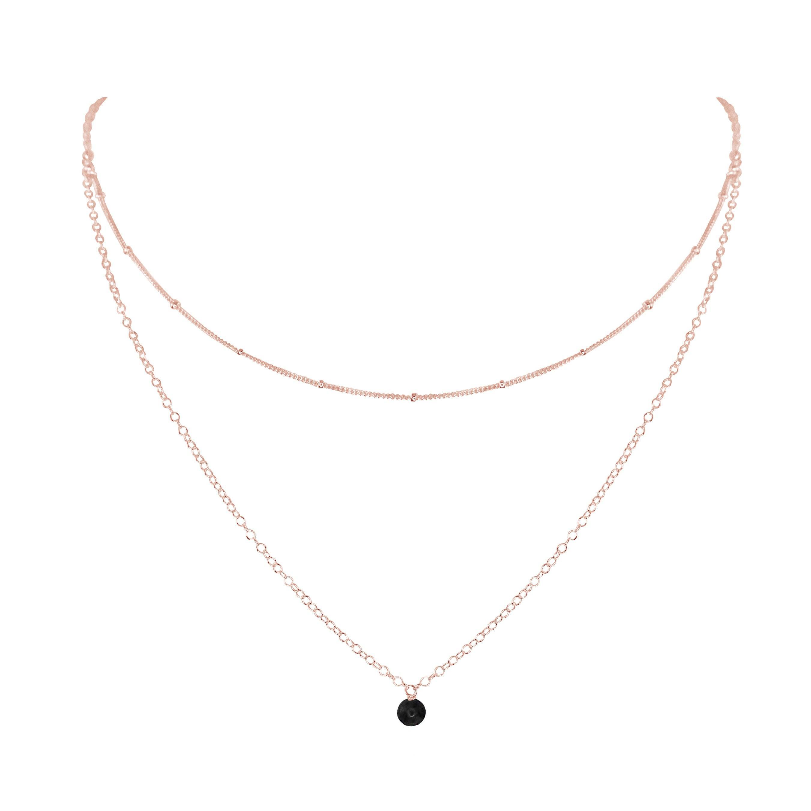Black Tourmaline Gemstone Chain Layered Choker Necklace - Black Tourmaline Gemstone Chain Layered Choker Necklace - 14k Rose Gold Fill - Luna Tide Handmade Crystal Jewellery