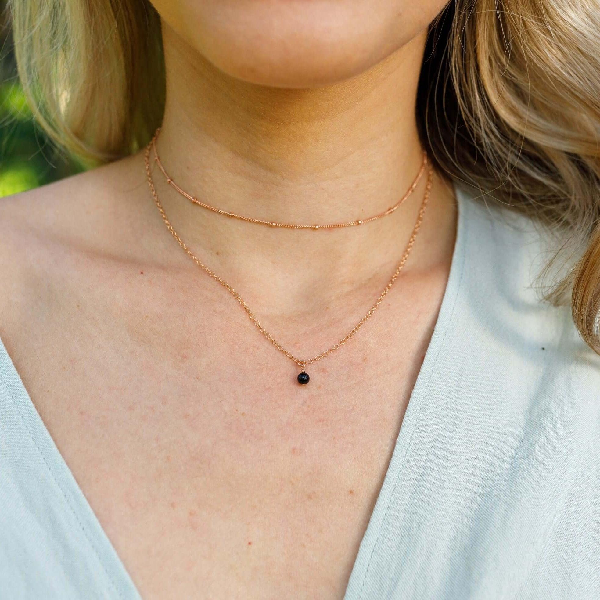 Black Tourmaline Gemstone Chain Layered Choker Necklace - Black Tourmaline Gemstone Chain Layered Choker Necklace - Sterling Silver - Luna Tide Handmade Crystal Jewellery