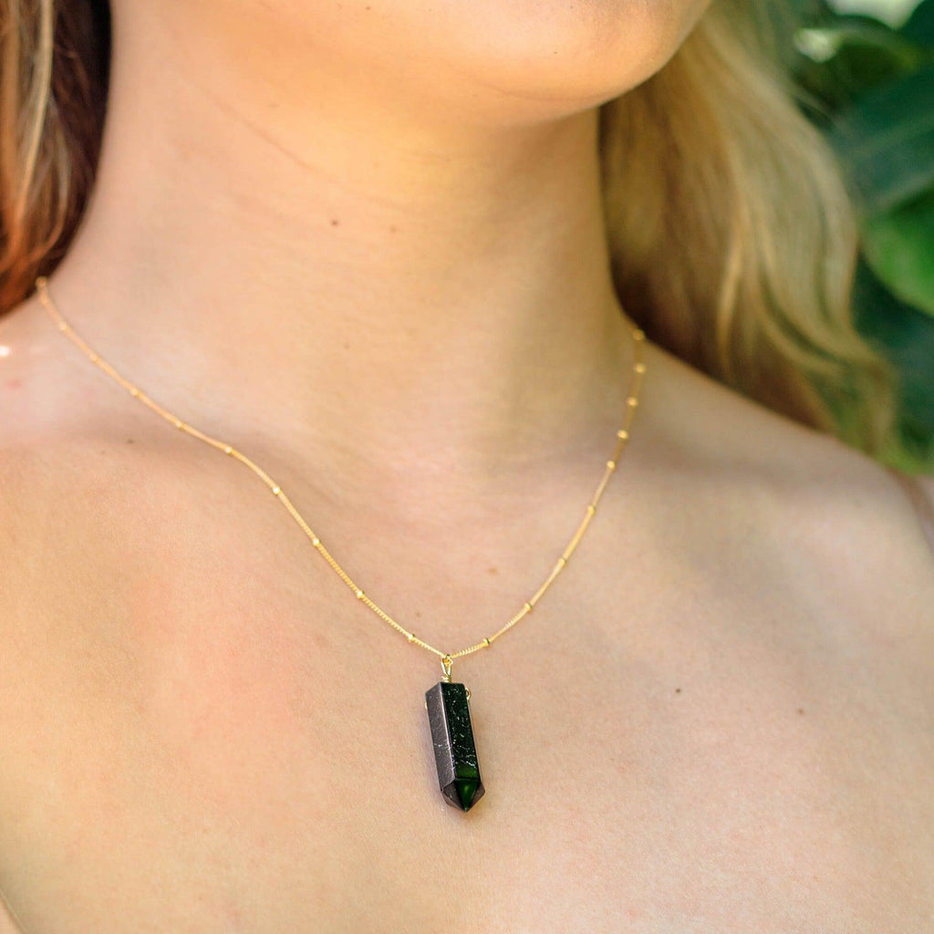 Black Tourmaline Gemstone Generator Tower Point Pendant Necklace - Black Tourmaline Gemstone Generator Tower Point Pendant Necklace - 14k Gold Fill / Satellite - Luna Tide Handmade Crystal Jewellery