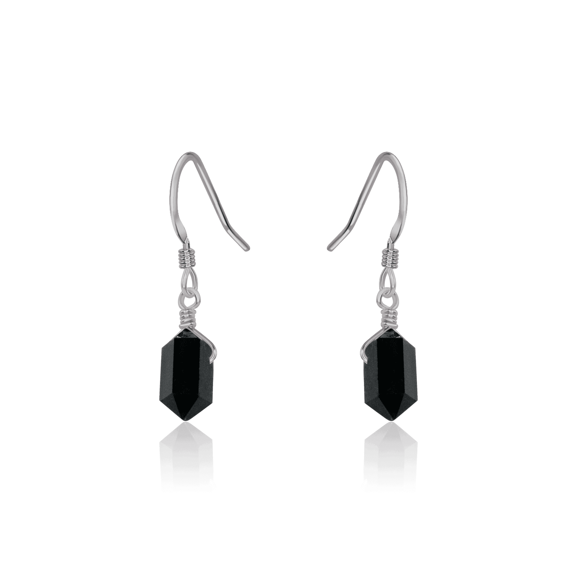 Black Tourmaline Mini Double Terminated Crystal Point Dangle Drop Earrings - Black Tourmaline Mini Double Terminated Crystal Point Dangle Drop Earrings - Stainless Steel - Luna Tide Handmade Crystal Jewellery