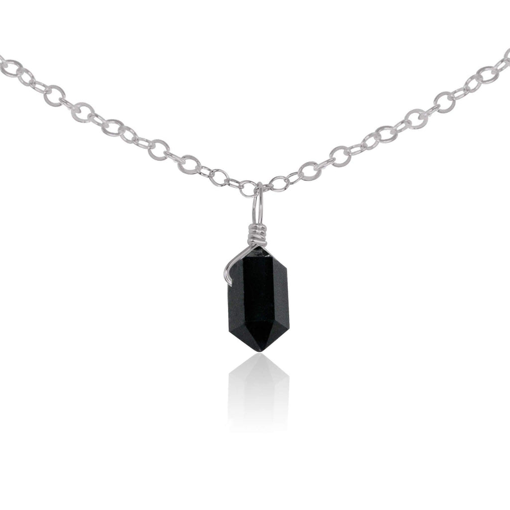 Black Tourmaline Mini Double Terminated Crystal Point Pendant Choker Necklace - Black Tourmaline Mini Double Terminated Crystal Point Pendant Choker Necklace - Stainless Steel / Cable - Luna Tide Handmade Crystal Jewellery